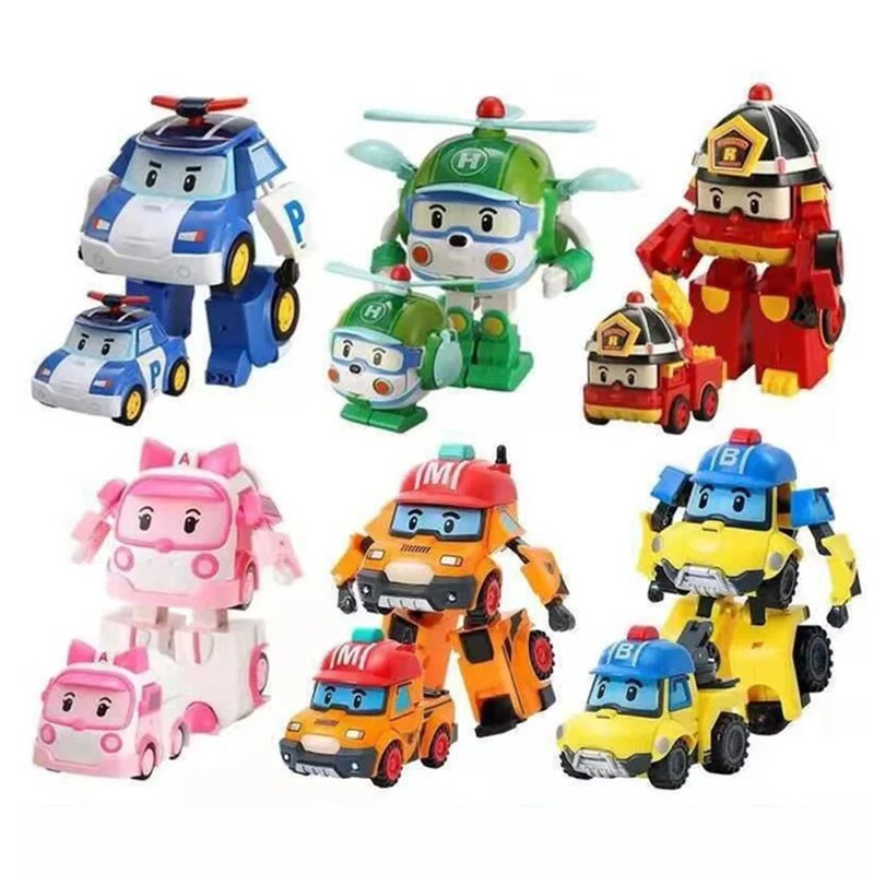 6Pcs Robocars Transformatie Robot Anime Action Figure Cartoon Toy ABS Plastic