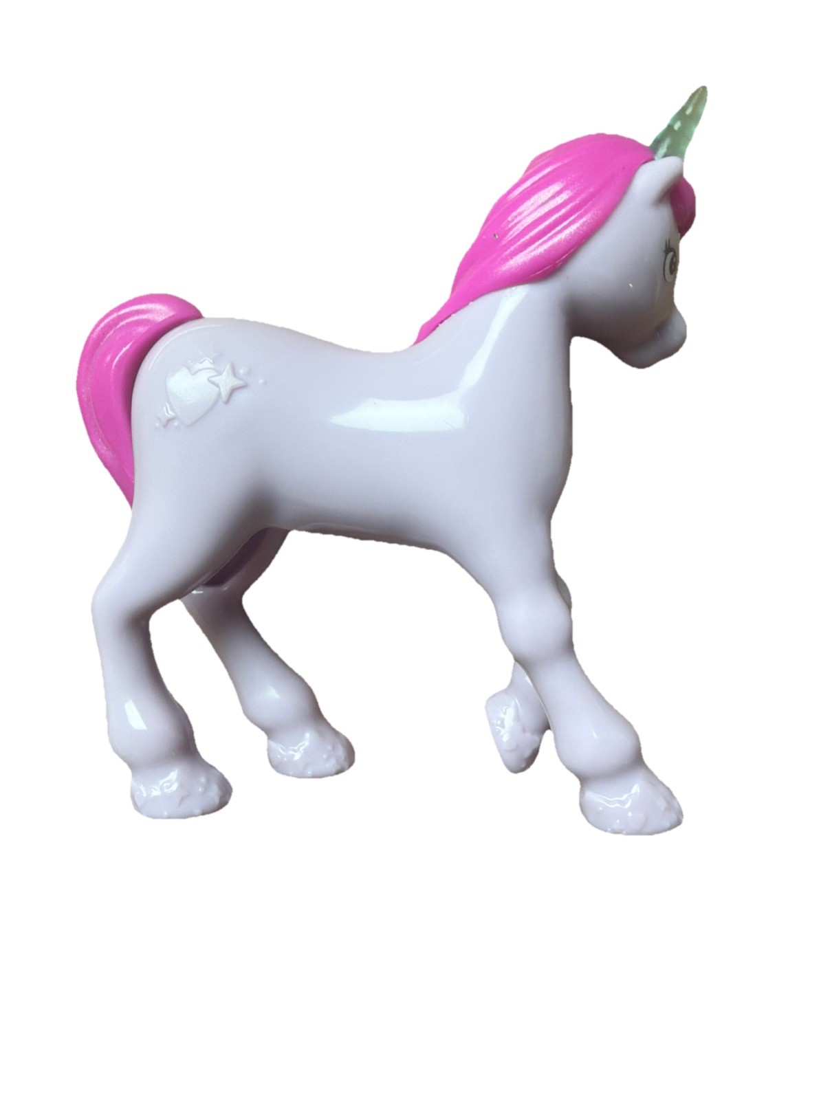 Vintage Unicorn Toy Figures Set of 2 Yellow Purple Pink Mane Glitter Horn 3 inch