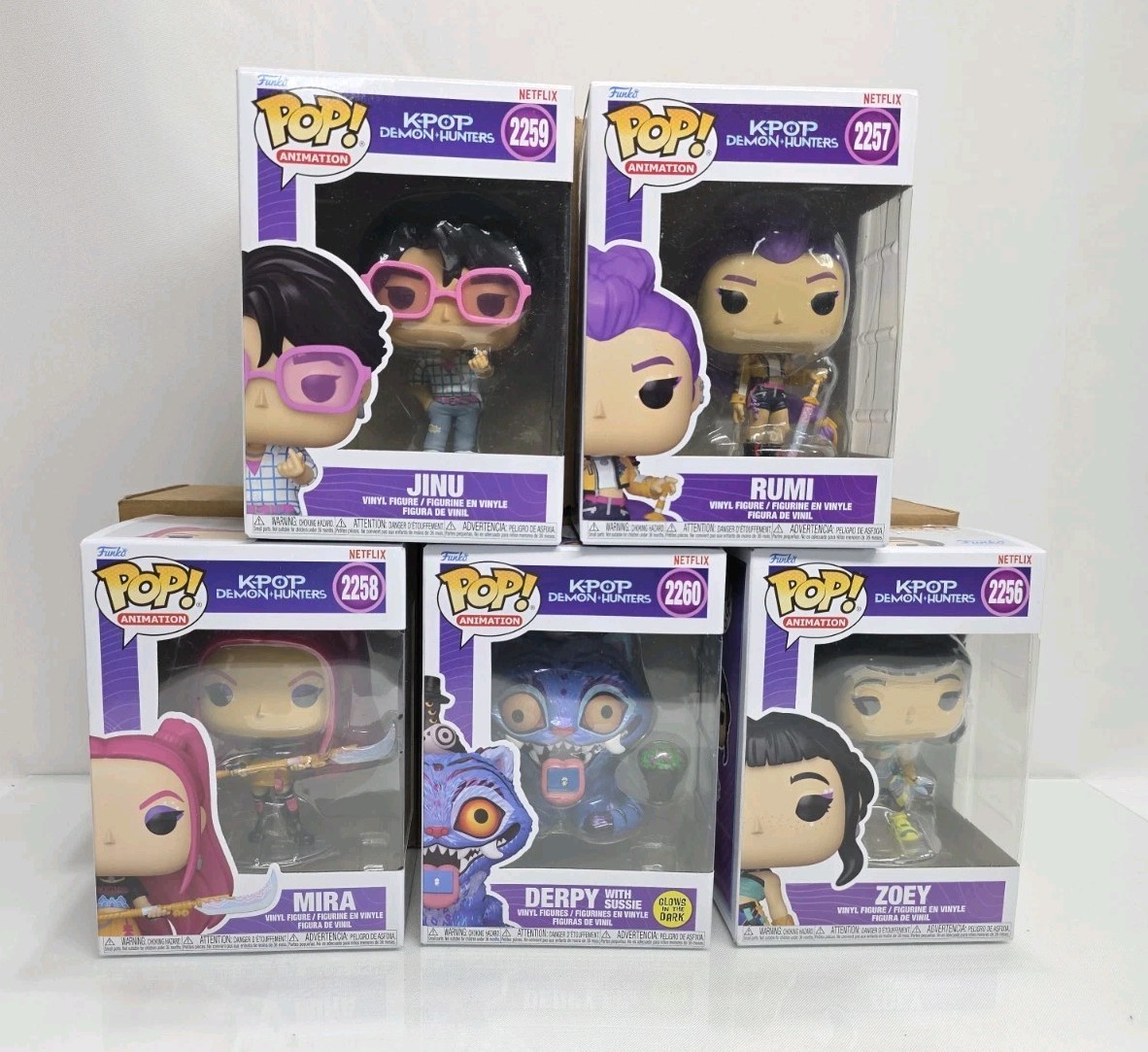 kpop Demon Hunters Funko Pop Lot of 5 w/Protectors 2256, 2257, 2258, 2259, 2260
