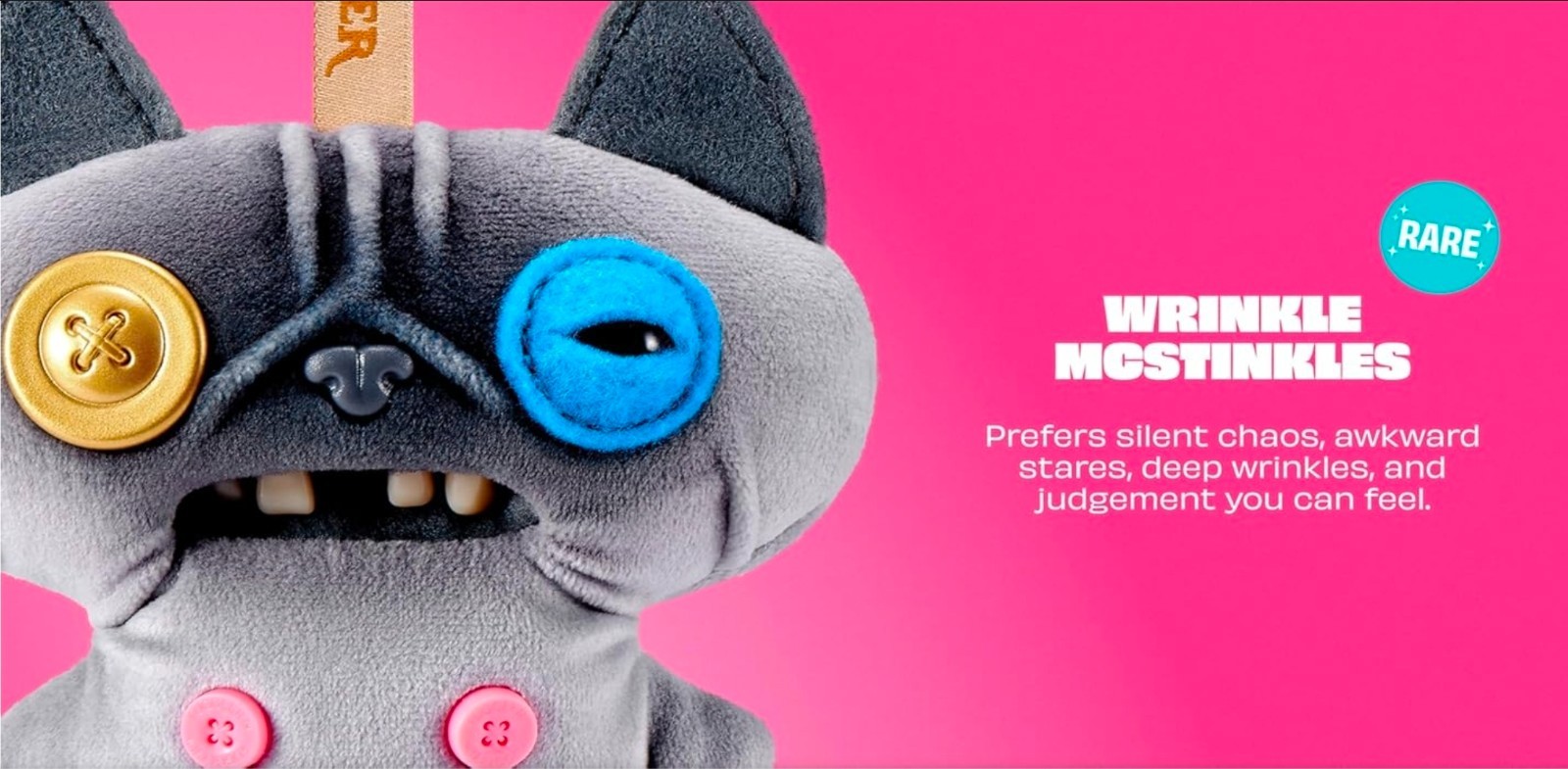 Fuggler 🐱 WRINKLE MCSTINKLE 🐱 RARE COLOR 5&Prime; Plush Bag Charm Keychain Key Ring