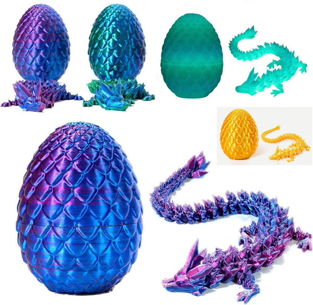 Easter Gift 3D Printed Dragon w/Egg Crystal Dragon Fidget Toys Full Articulated