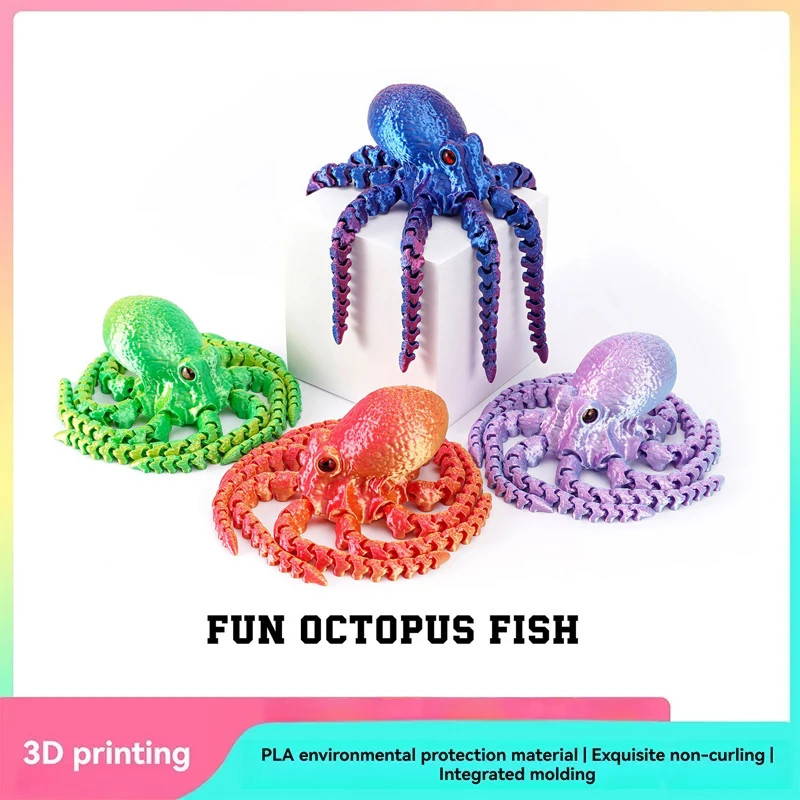 3D Printed Articulated Octopus – Poseable Tentacles Desk Toy, Eco-Friendly