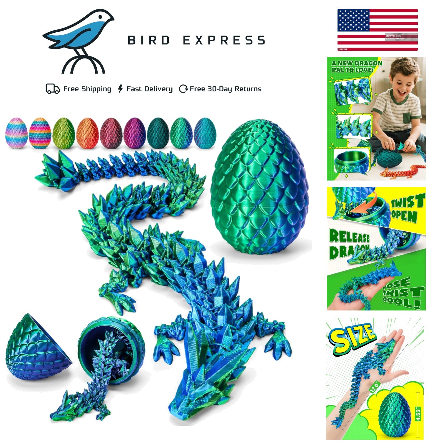3D Printed Dragon Egg Christmas Party Favors Kids Boys Plastic Figurine