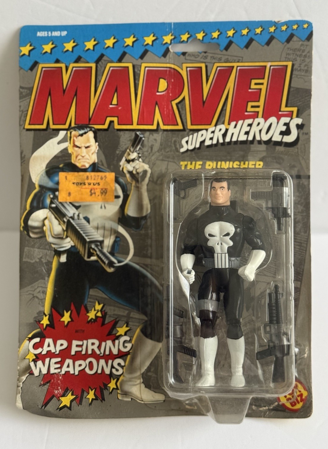 Vintage 1990 Marvel Super Heroes The Punisher Toy Biz Cap Firing Weapons Damage