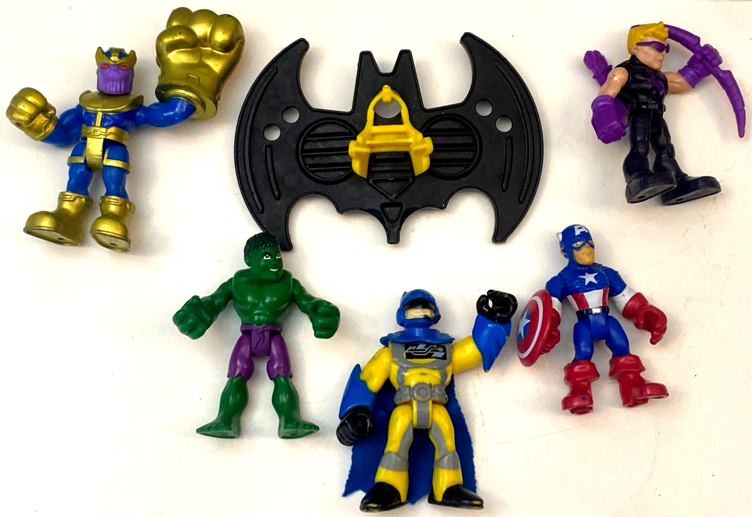 Lot of 5 Playskool Marvel Super Hero Adventures Power Up: Thanos,Hulk ,batman