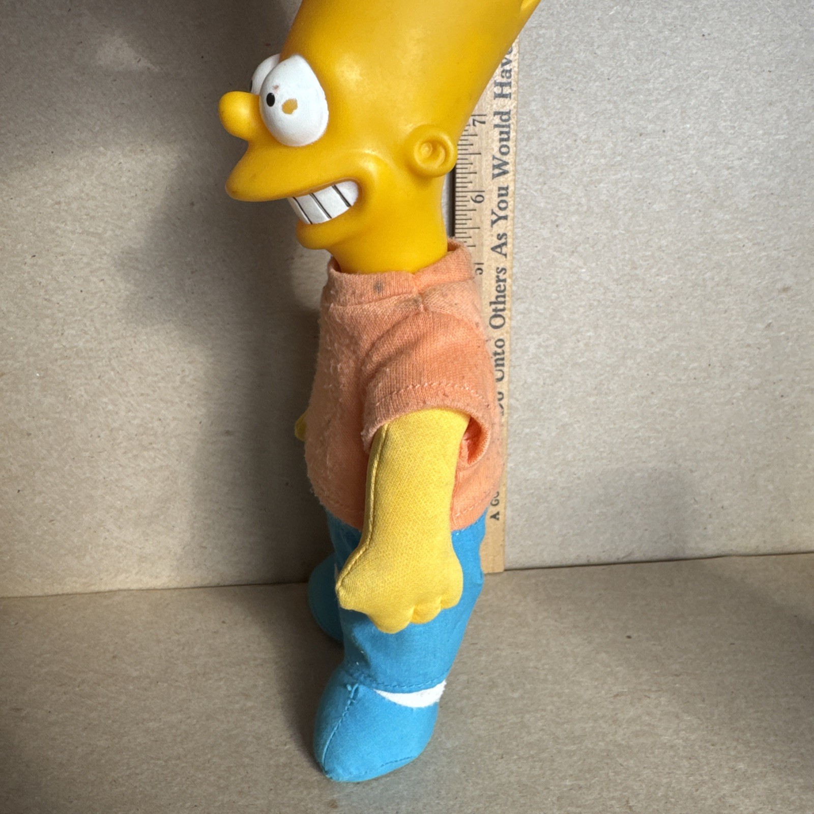 1990 Bart Simpson 8.5” Plush Doll with Plastic Head Orange Shirt Free US Ship