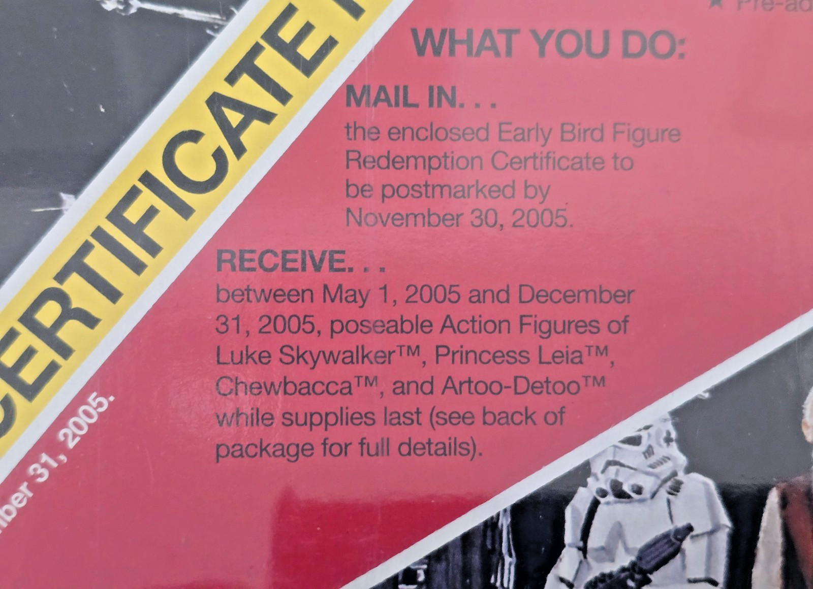 Star Wars Vintage Kenner Hasbro EARLY BIRD CERTIFICATE PACKAGE USA Sealed 2005