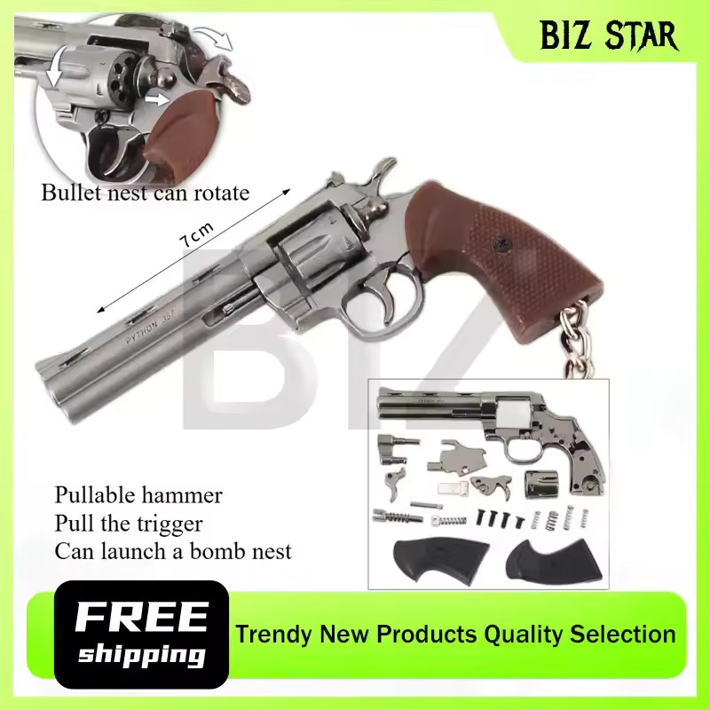 🔫 1:3 Mini Revolver grey – Alloy Detachable Pistol Keychain!