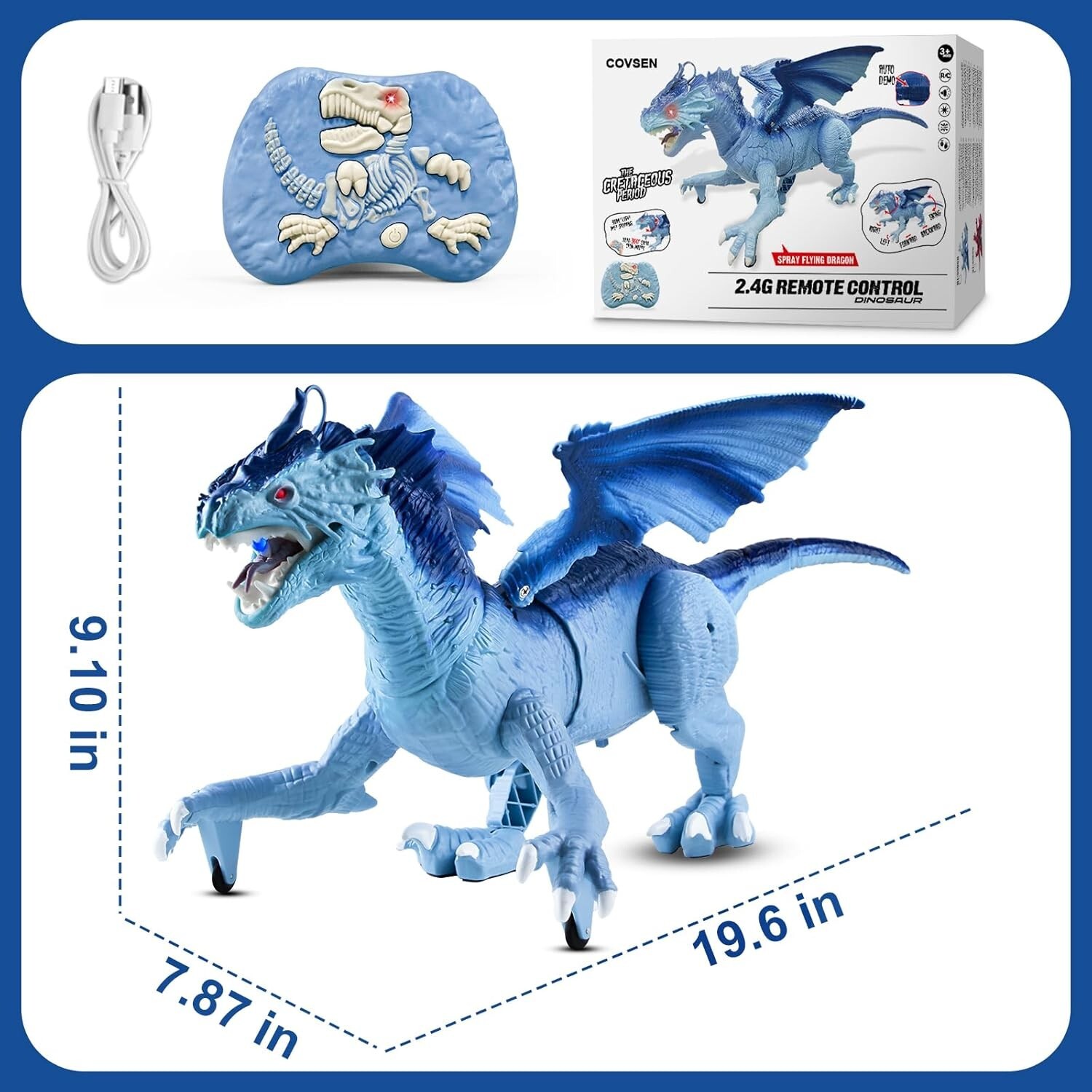 RC Dinosaur w/ Flapping Wings, Roaring Sound, Mist-Spraying, Light-Up Eyes New*