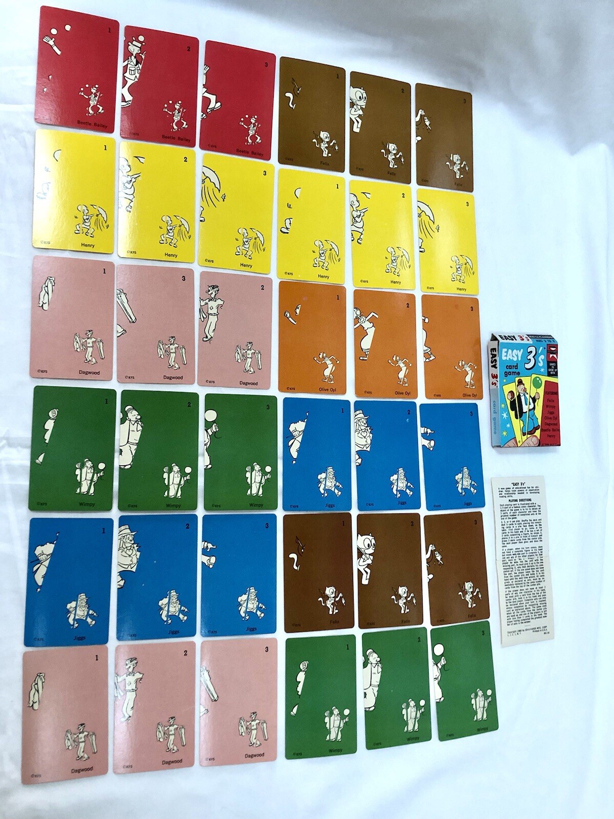 Easy 3&rsquo;s Card Game 1960s Ed-U-Cards Popeye Felix Wimpy Jiggs Olive Oyl Henry