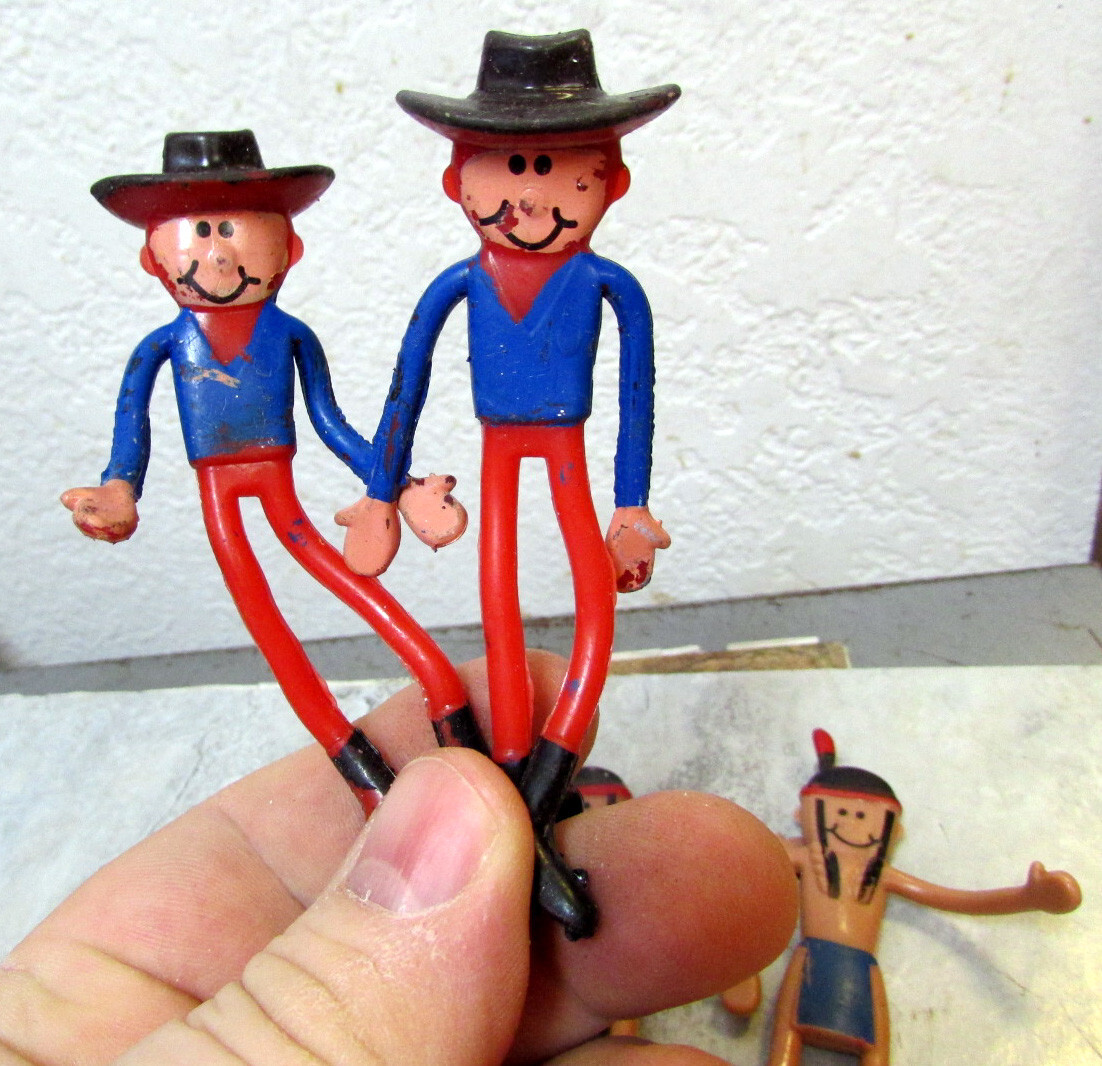 plastic bendable 4 inch figures, 2 Native Americans 2 Cowboys fun toys for kids