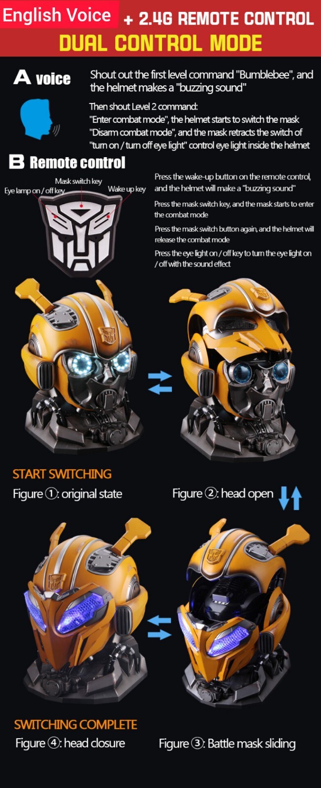 Killerbody Transforms Bumblebee 1:1 Electronic Remote & Voice Controlled Helmet