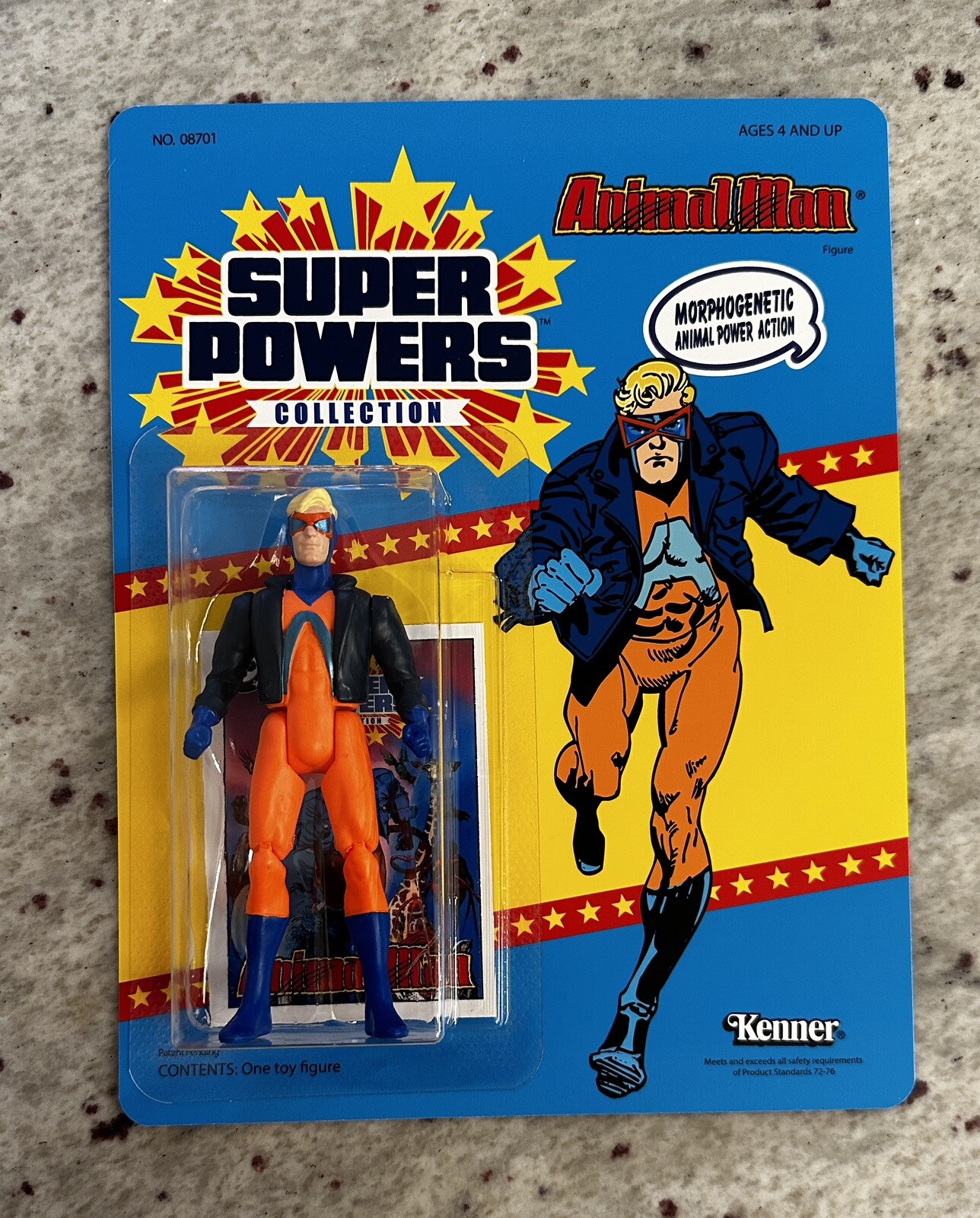Custom DC “Kenner” Super Powers ANIMAL MAN Figure – MOC – with collectors card!