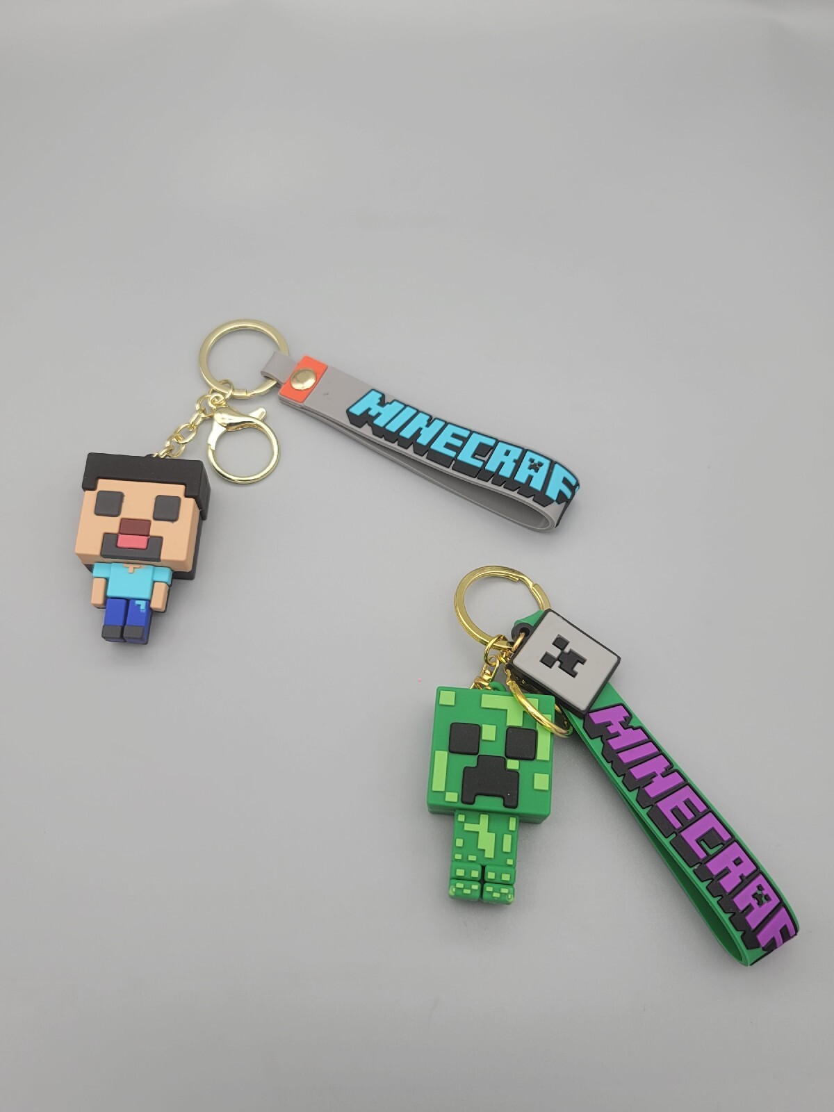 Steve & Creeper 3D Minecraft Figure Keychains with Carrying Straps