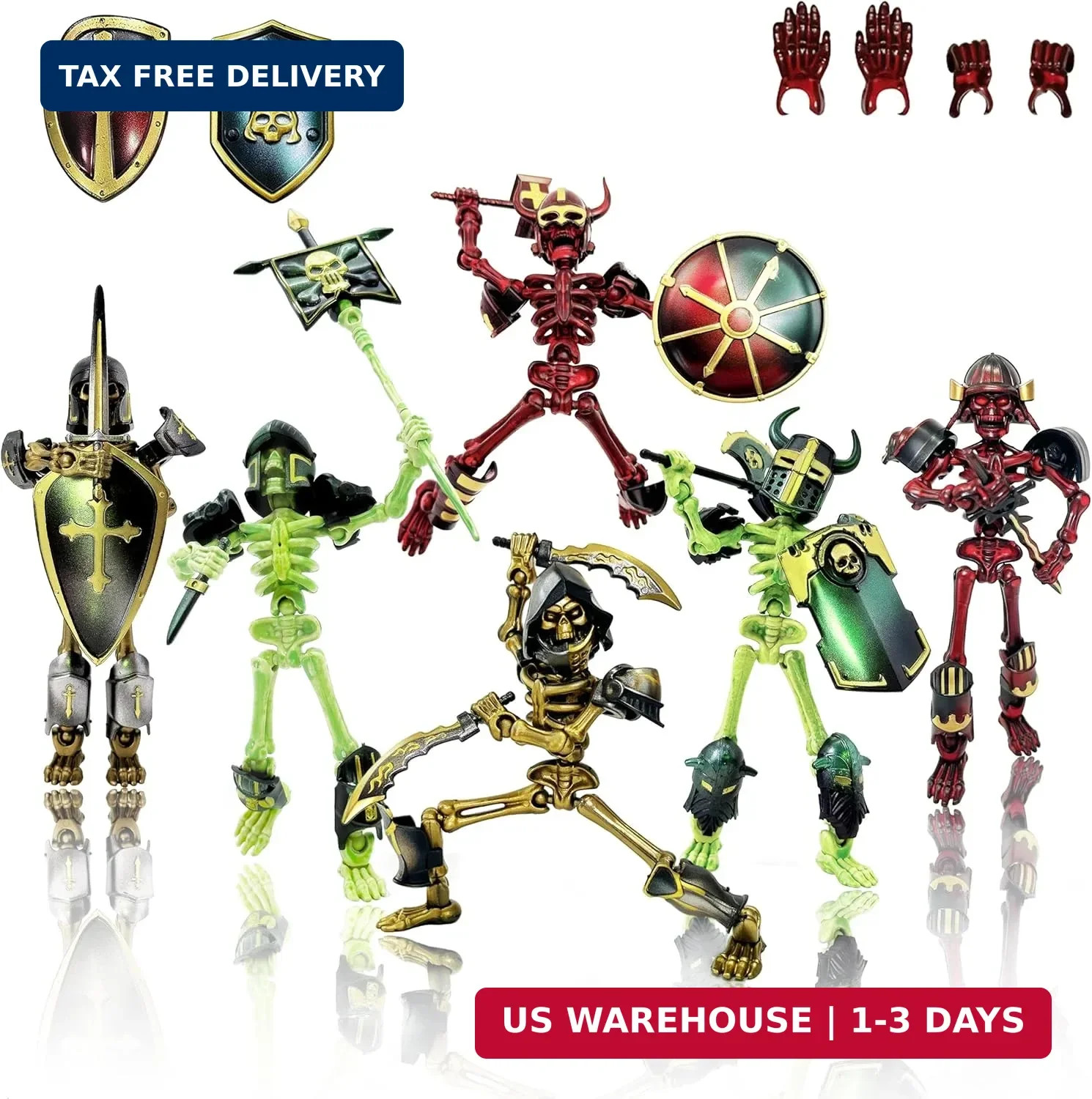 6 Pcs Titan 13 Skeleton Action Figures Set with 224 Accessories, DIY Assembly Re