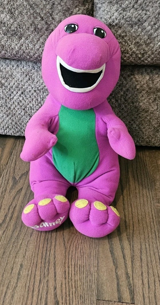 Vintage 1992 Talking Barney Playskool 18&Prime; Plush Toy Purple Dinosaur Tested Works