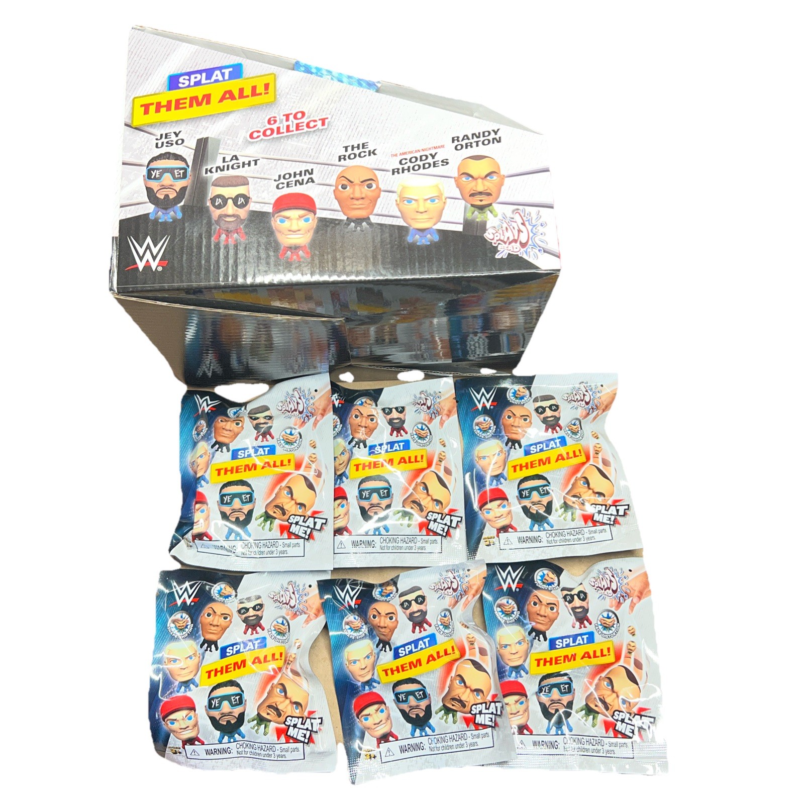 6 Packs Sealed WWE Splat Heads & 1 Retail Display Box Series 1 Unopened