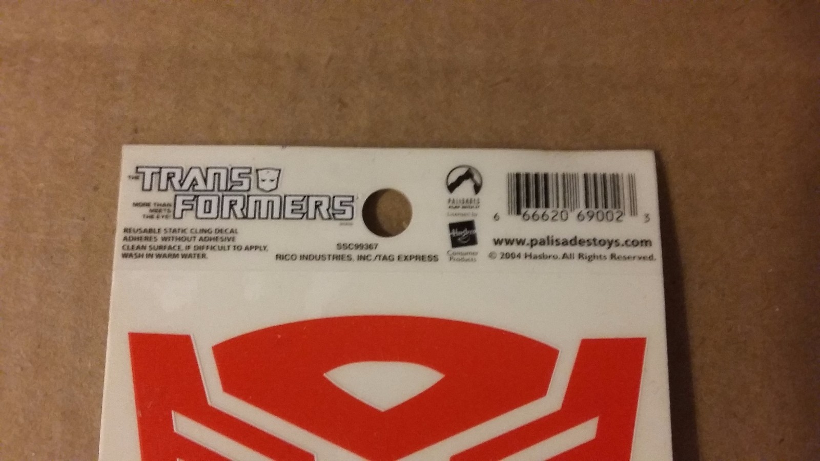 Transformers Palisade Toys Official Autobot Window Cling Reusable Decal NEW