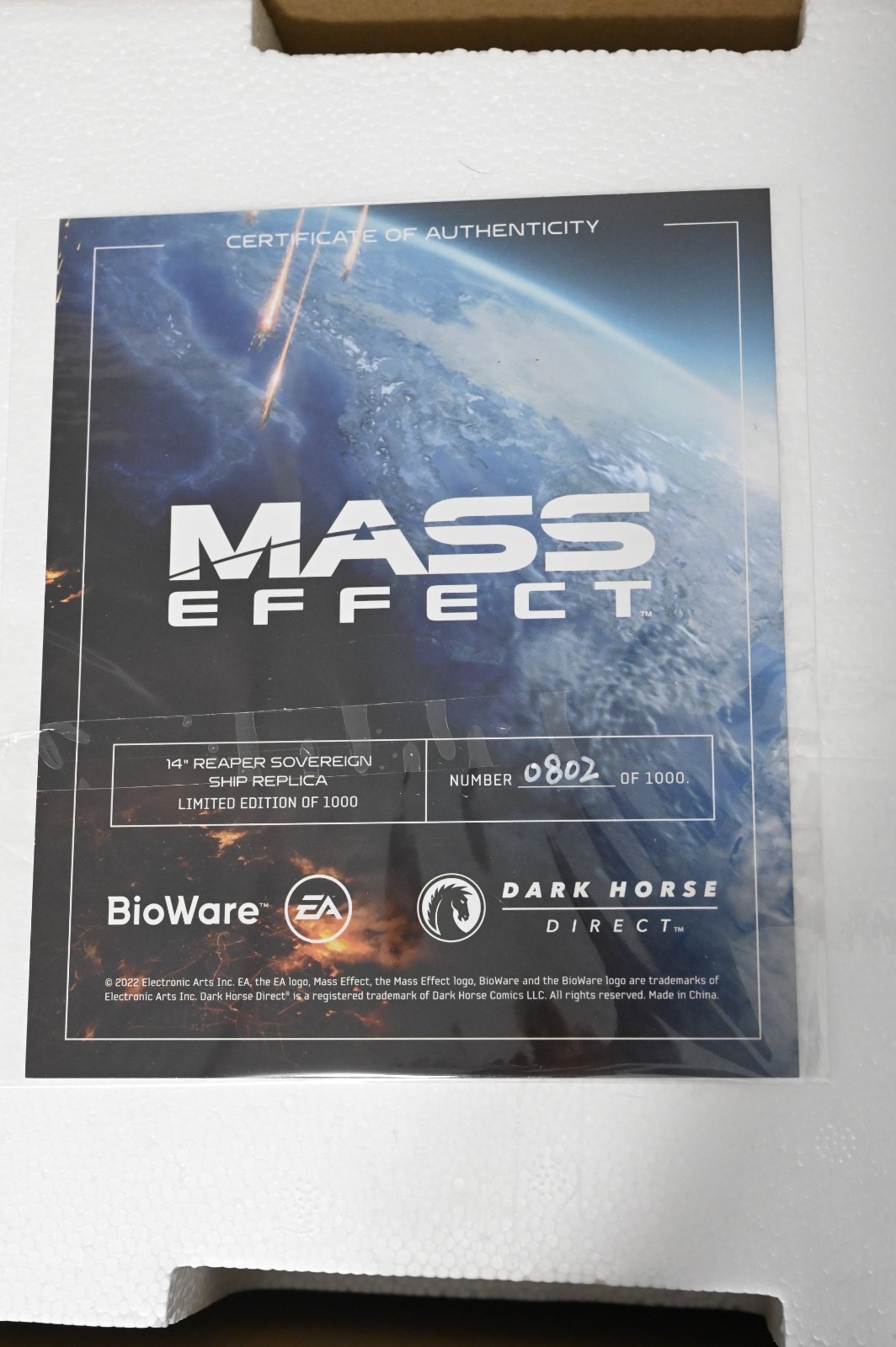 Mass Effect 14&Prime; Reaper Sovereign Statue Dark Horse SEALED NIB #802/1000