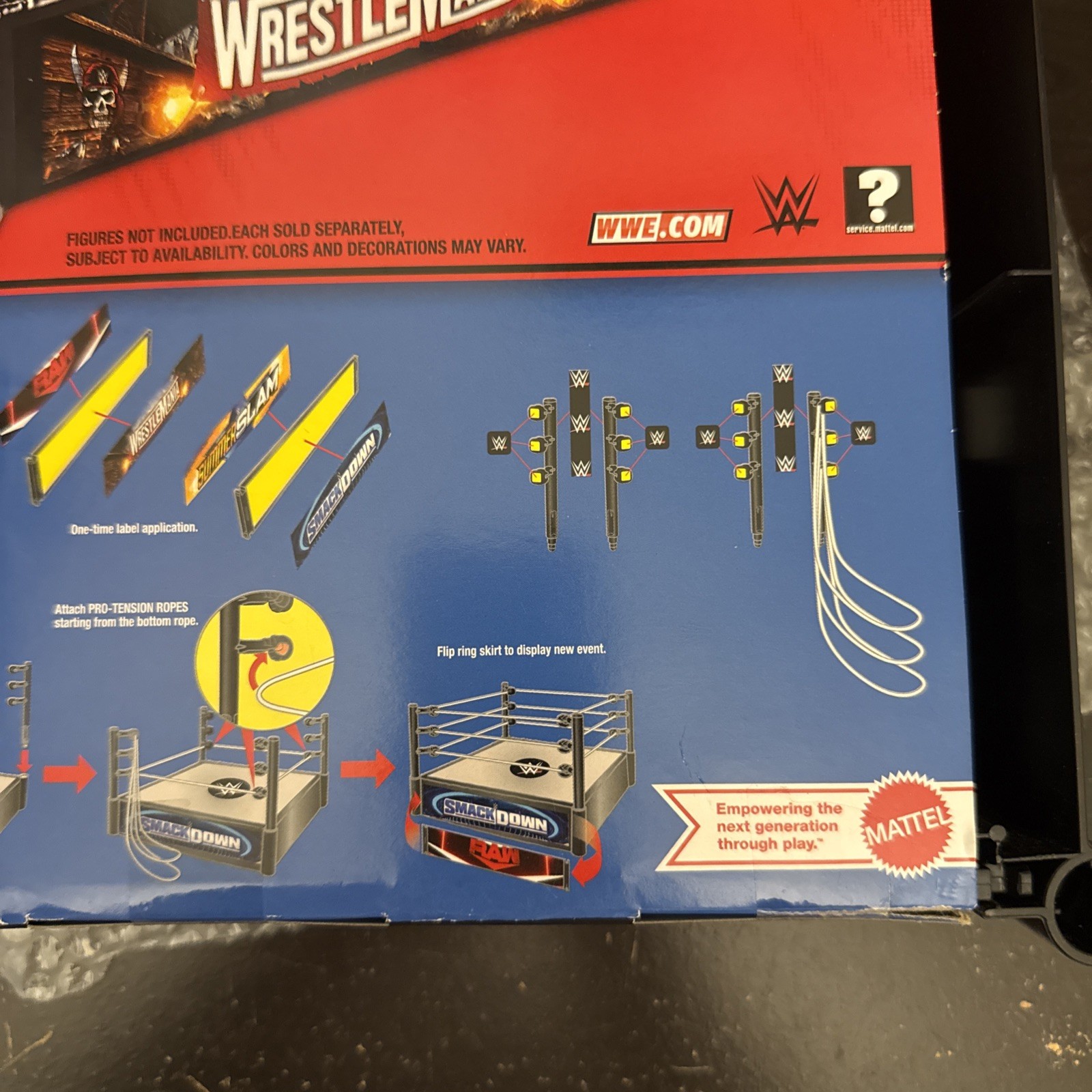 WWE Superstar Ring 14&Prime; Spring-Loaded Mat Pro-Tension Ropes 4 Events in 1 Playset