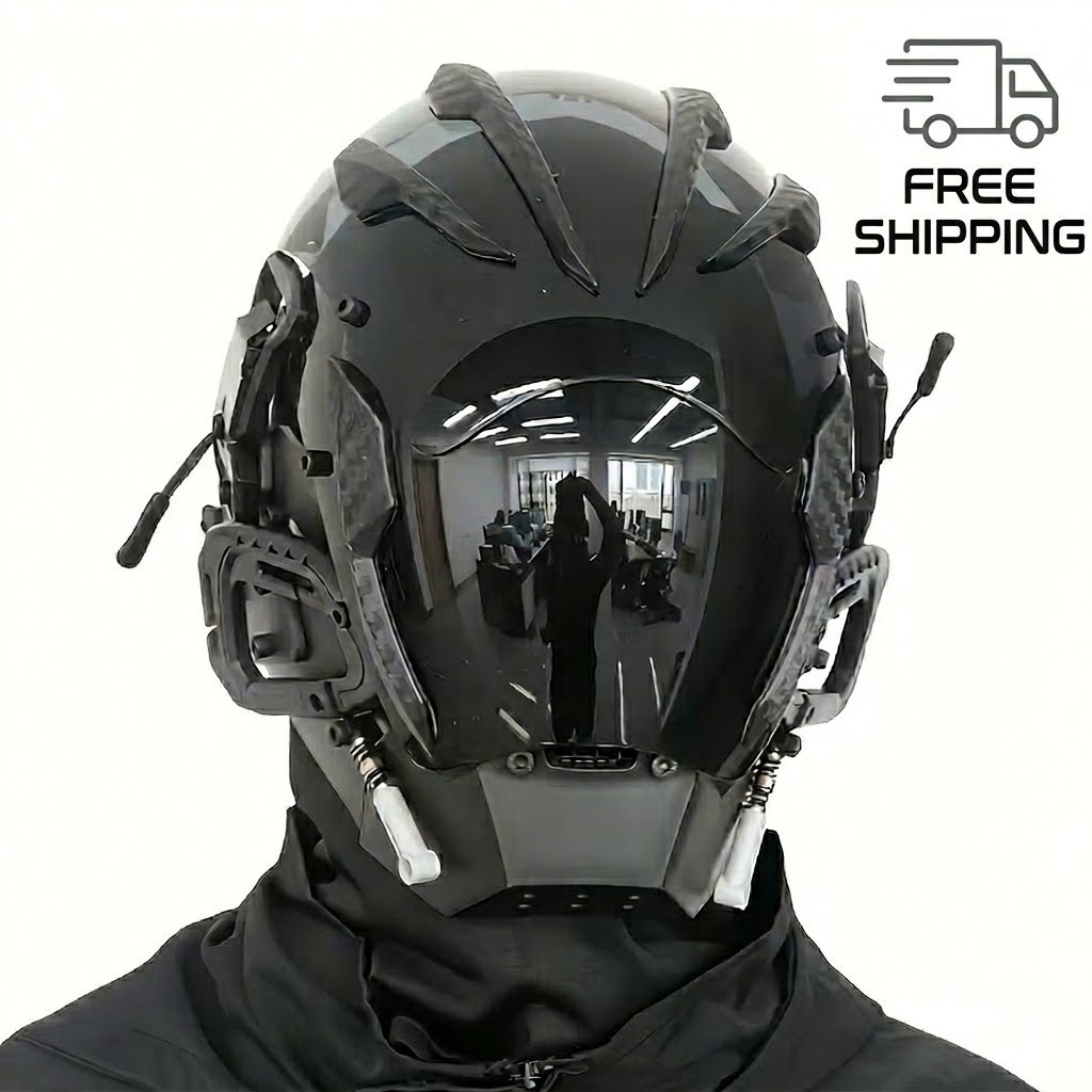 Gothic Cyberpunk Samurai Mask PVC Futuristic Sci-Fi Cosplay Halloween Helmet