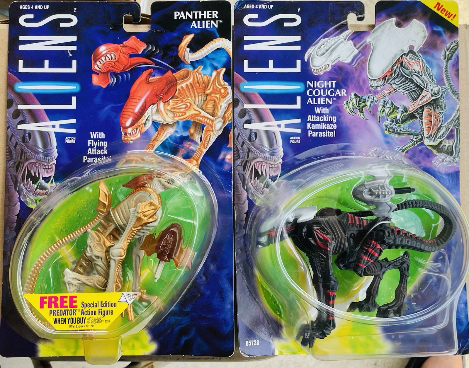 Kenner Aliens Vintage 1993 & 1994🔥NIGHT COUGAR & PANTHER ALIEN🔥-MOC- Sealed