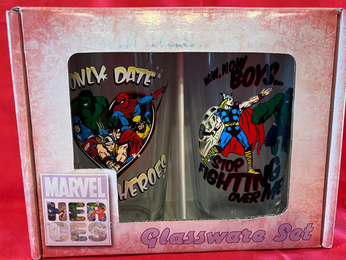 MARVEL COMICS HERoes GLASSWARE SET OF 2 16OZ SILVER BUFFALO 2011