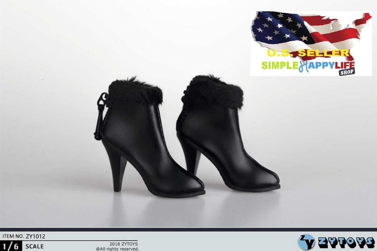 1/6 scale woman black short boots for 12&Prime; Female body Phicen Hot toys ❶USA❶