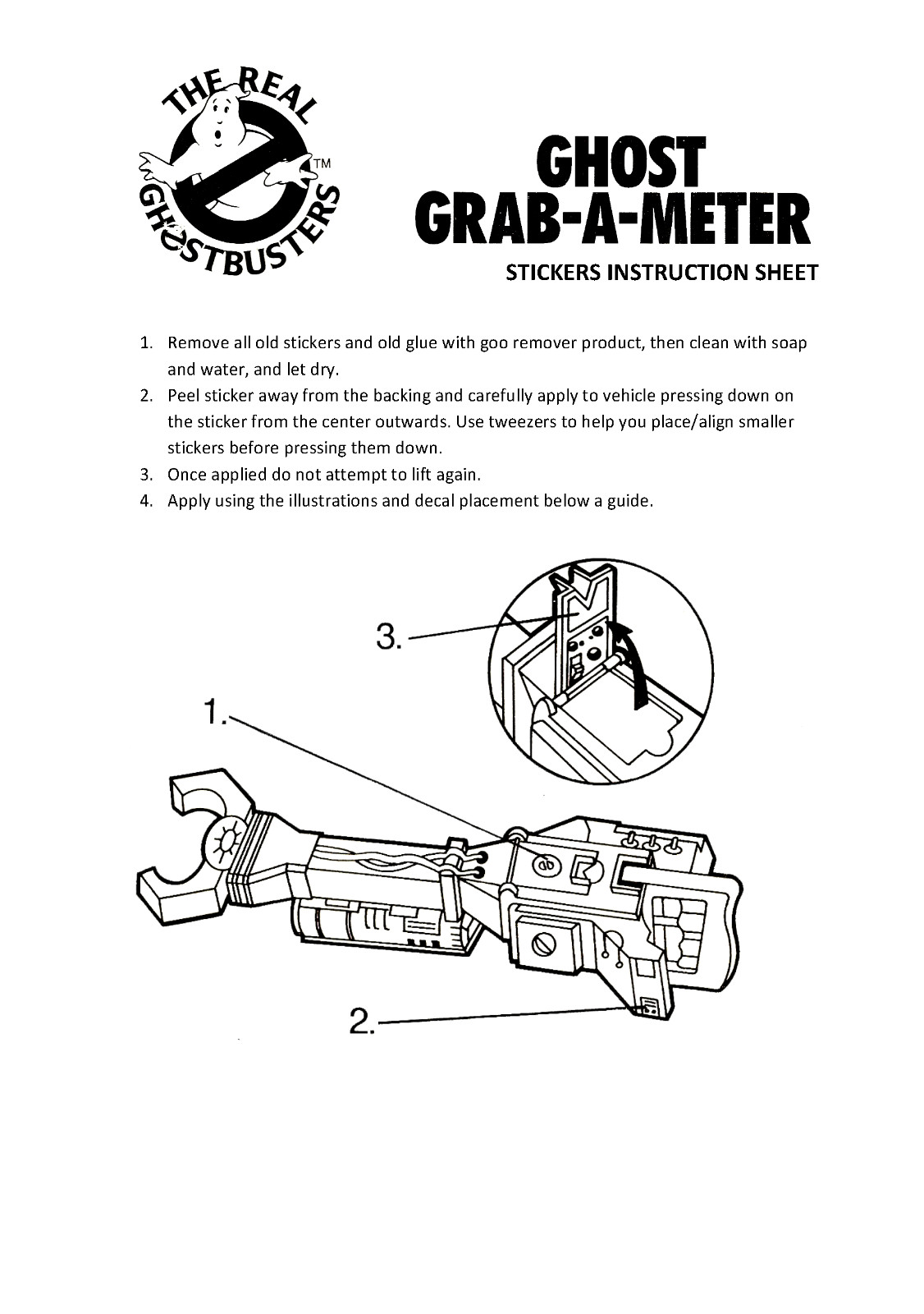 REPLACEMENT STICKERS for THE REAL GHOSTBUSTERS KENNER Ghost Grab A Meter
