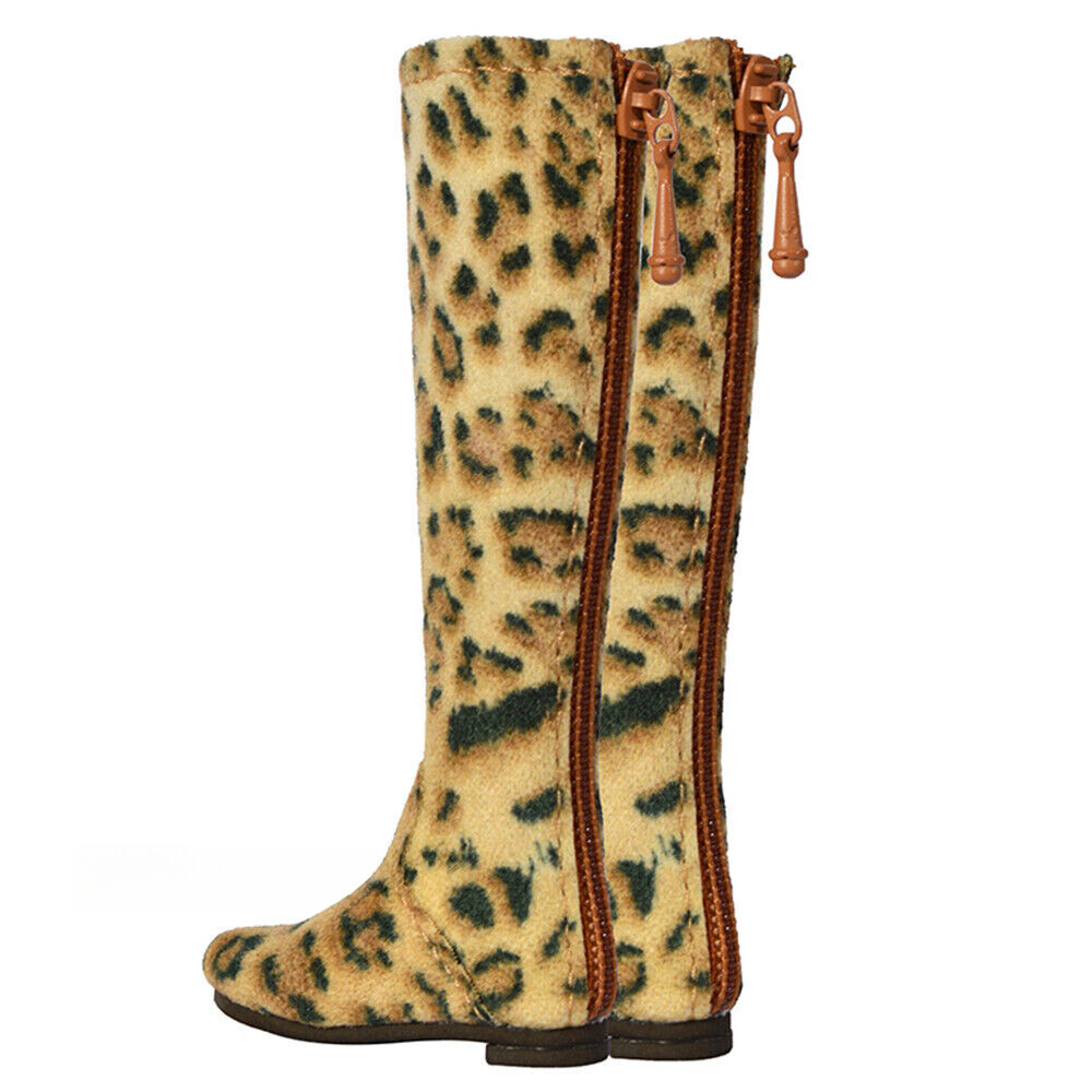 1Pair 1:6 Scale Leopard Long Boots Hollow Shoes For Action Figure 12&Prime; Female
