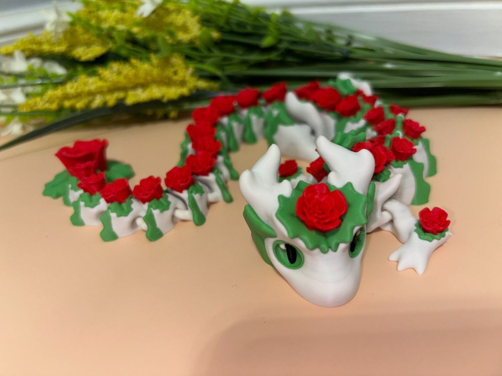 3d Printed Rose Dragon Valentines Day Articulated Fidget Toy 15 inches