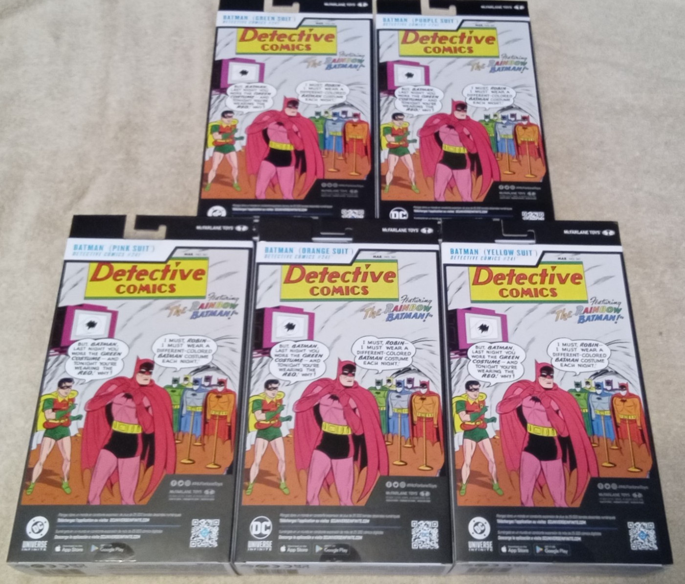 MCFARLANE BATMAN DETECTIVE COMICS #241 (GREEN/PURPLE/PINK/ORANGE/YELLOW)SUIT SET