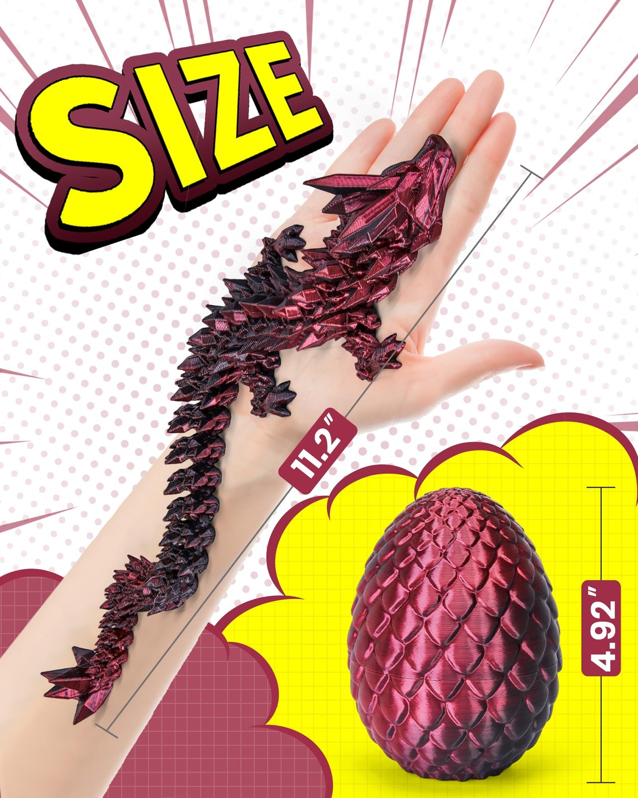 12&Prime; 3D Printed Dragon Egg, Cool 3D Printer Articulated Crystal Dragon Toys fo…