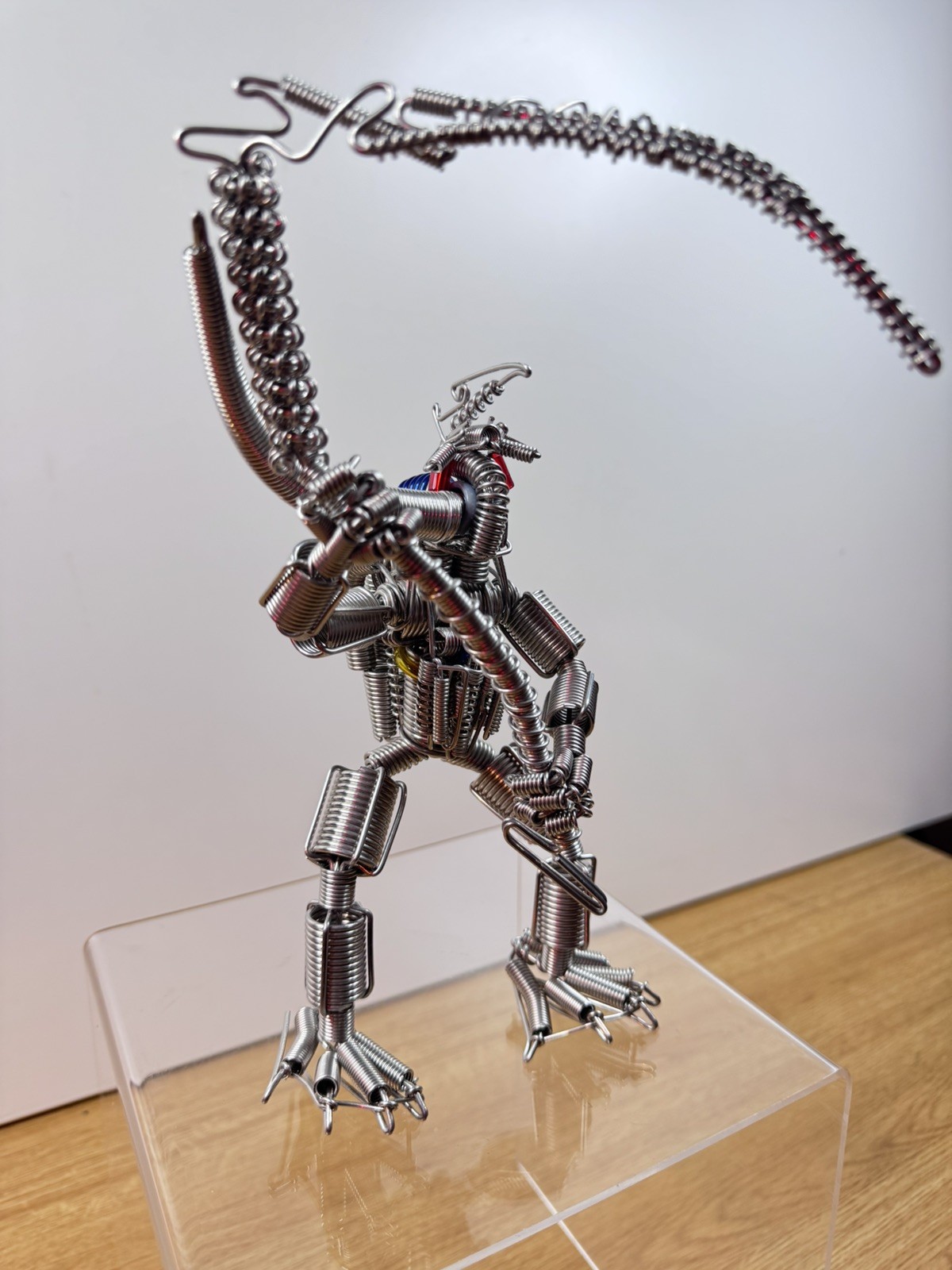 Wire Robot Alien Figure Sculpture 11” Industrial Metal Art Transformer Style