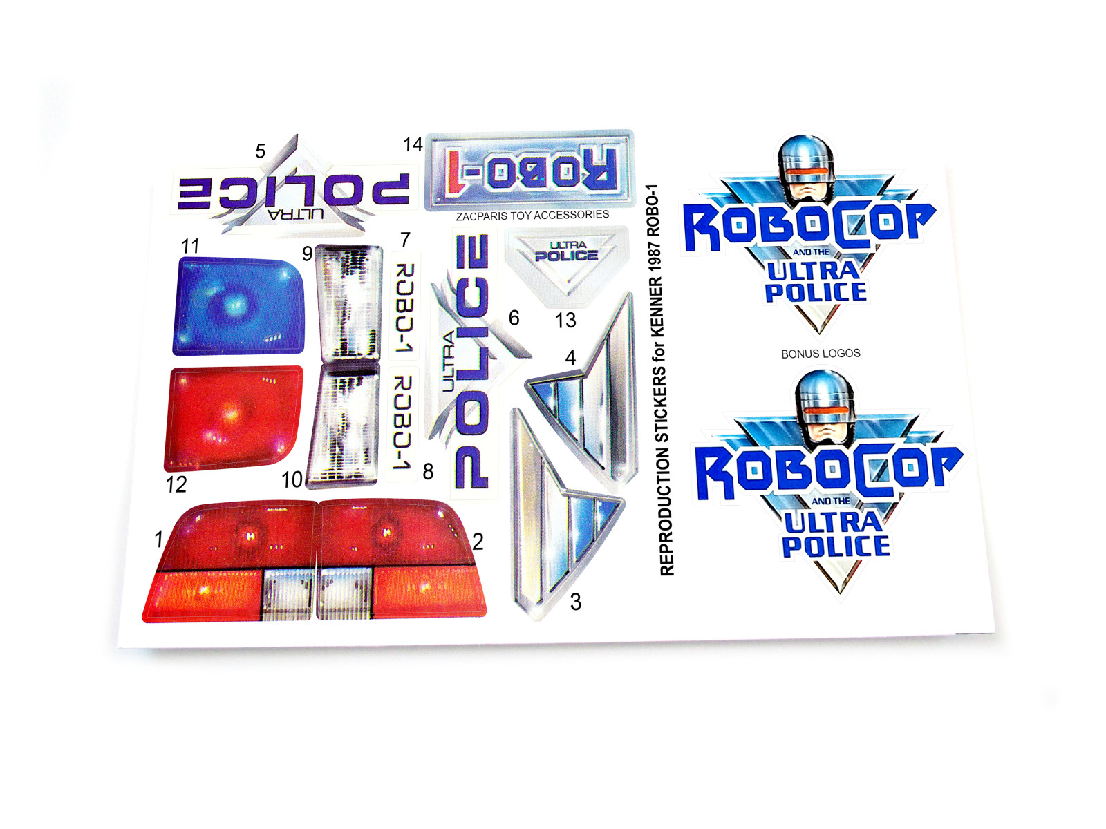 REPLACEMENT STICKERS for ROBOCOP ULTRA POLICE ROBO 1 ROBO ONE Kenner