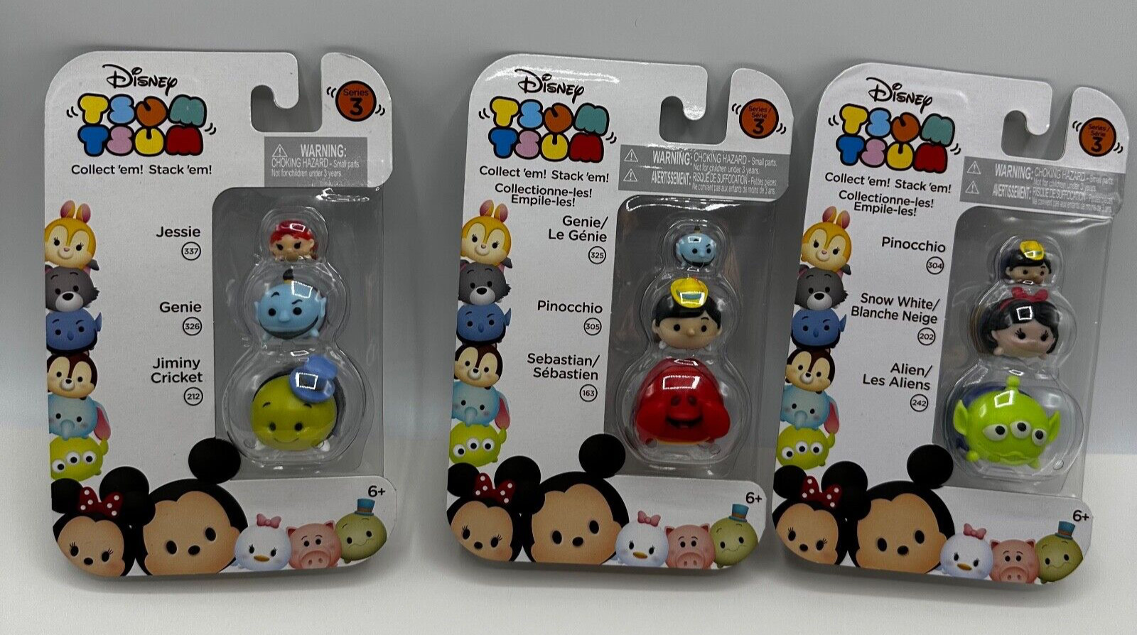 Lot Of 3 Tsum Tsum Series 3 Disney Jessie Pinocchio Snow White Genie Sebastian
