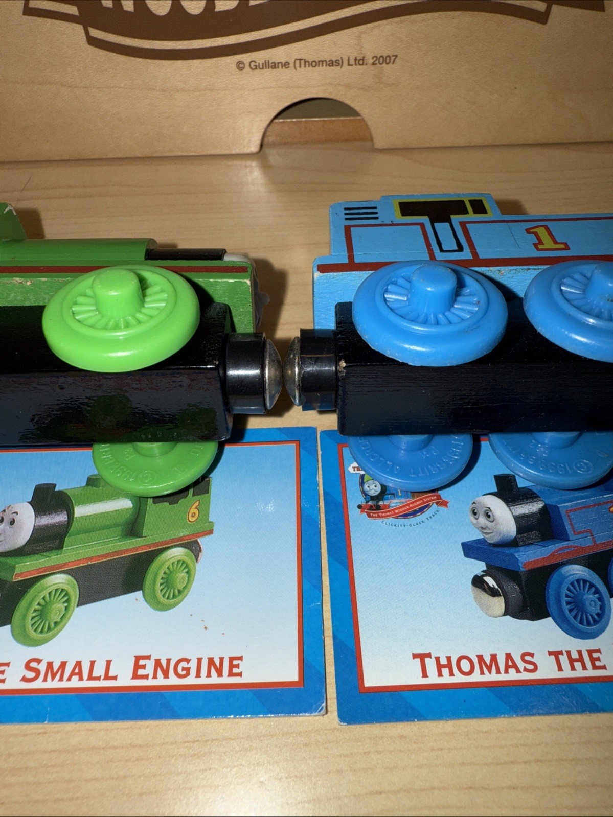 THOMAS & PERCY ! THOMAS FRIENDS TRAIN WOODEN 1998 WOODEN FUNNEL BRITT ALLCROFT