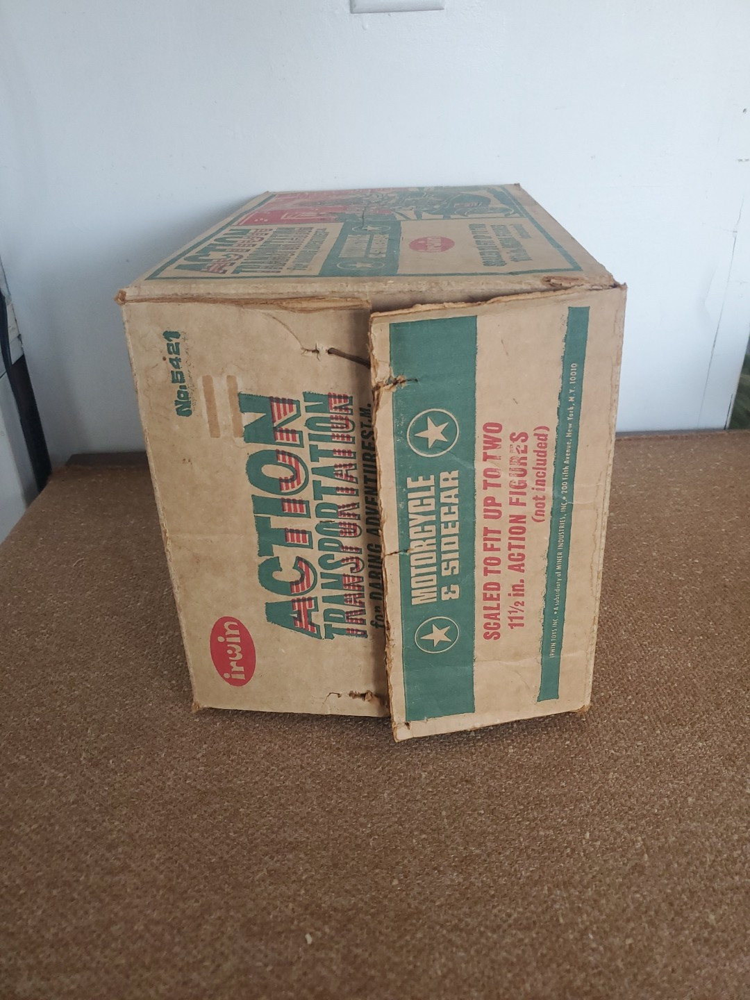 IRWIN ACTION TRANSPORTATION GREEN MOTORCYCLE AND SIDECAR ORIGINAL BOX ONLY