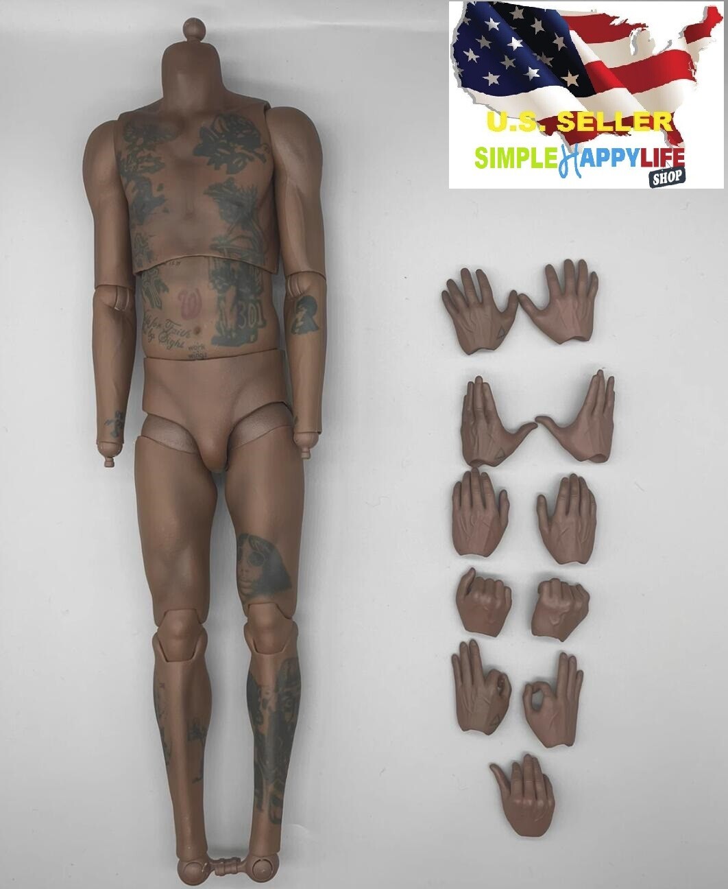 1/6 Sport Muscular Male African Tattoo Body Kevin Durant for 12&Prime; Enterbay ❶USA❶