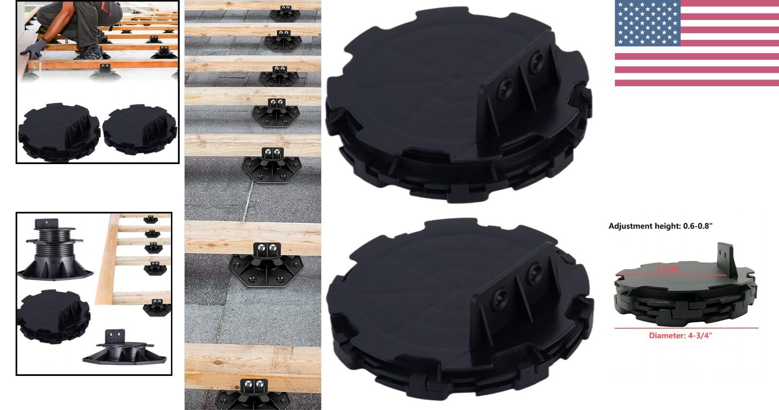 28Pack Adjustable Deck Support Pedestals – Height 0.6-0.8&Prime; for Floating Deck,…