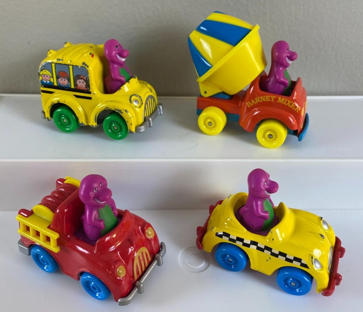 Barney Dinosaur The Lyons Group Diecast Cars FireTruck School Bus Cement Mixer