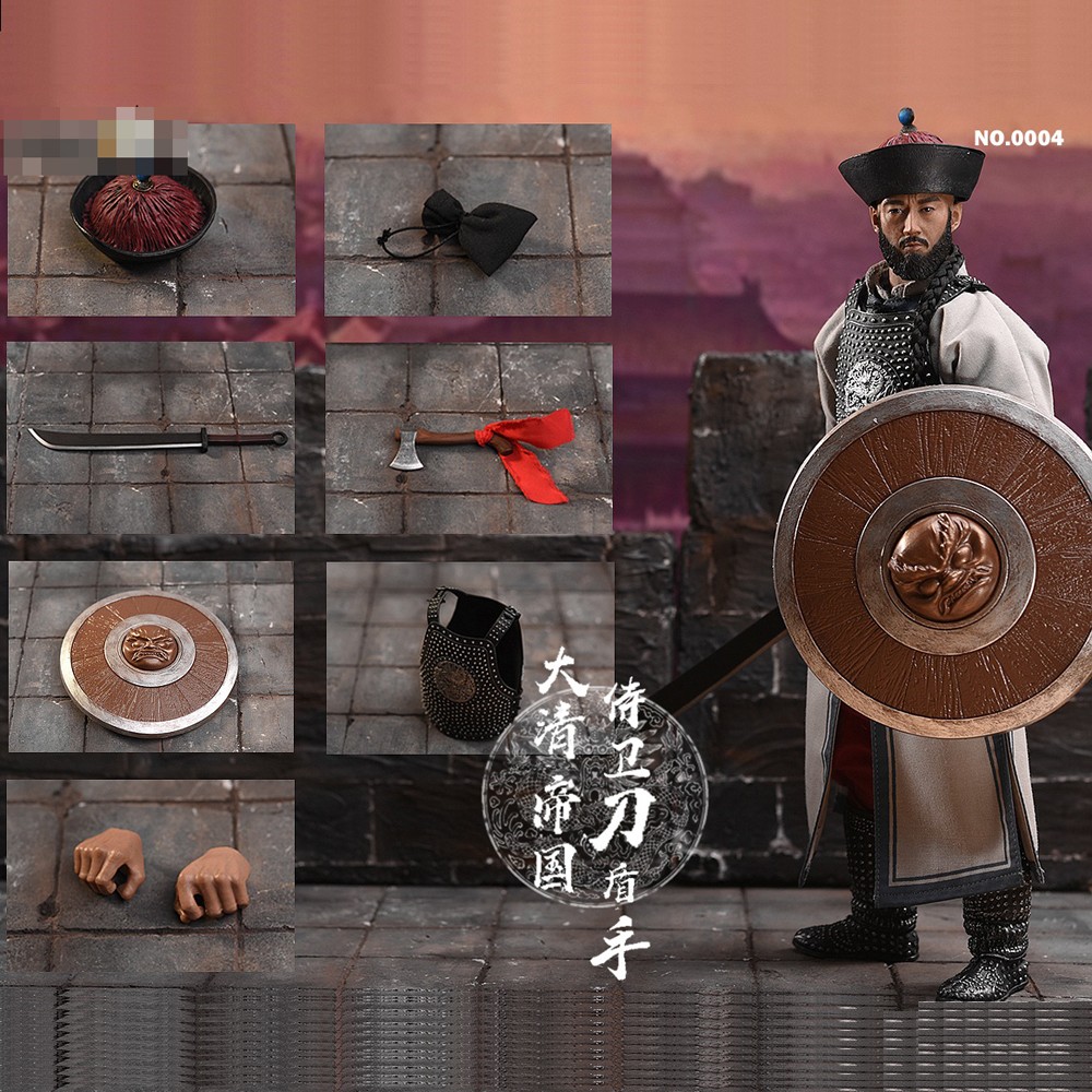 KUNLUNTOYS Qing Dynasty Bodyguard Sword Shield Hand 12in Action Figure NO.0004