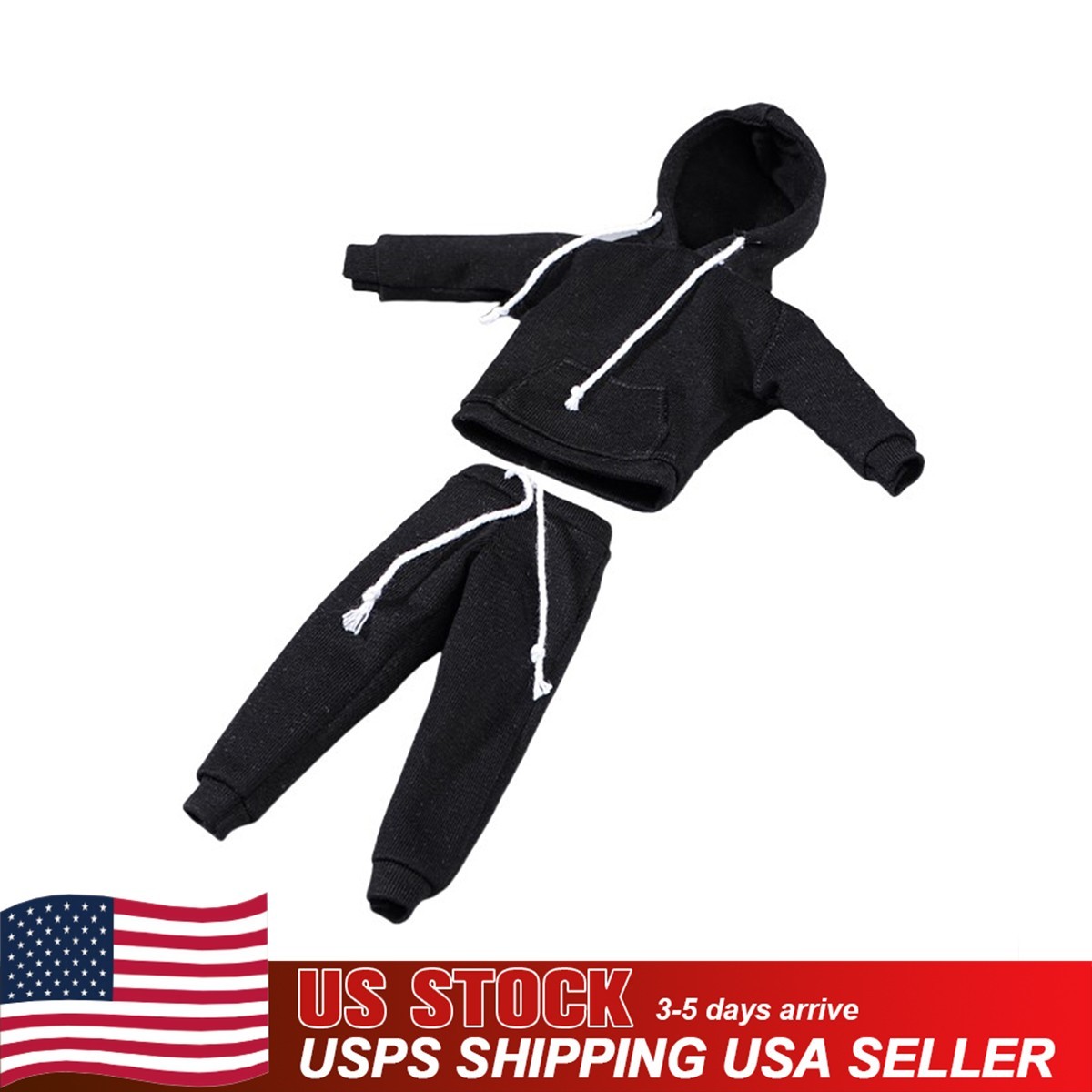 USA 1/12 Black Hoodie Pants Trousers Clothes For 6&Prime; Male TBL Action Figure Body