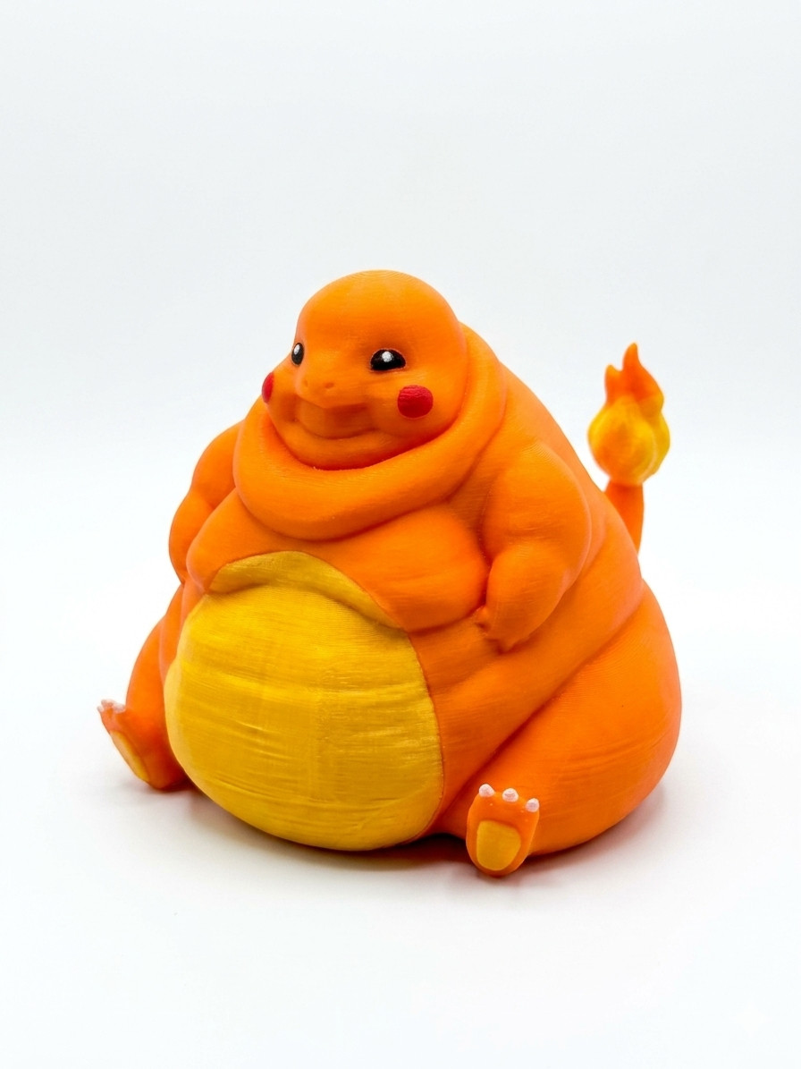 Chonky Charmander Figure – Matte Orange Fat Pokémon Statue Decor 4&Prime;
