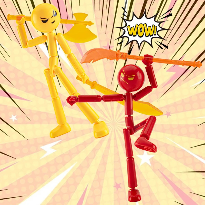 DIY Poseable Stick Man Figure Building Kit Articulated Action Figure with Weapon