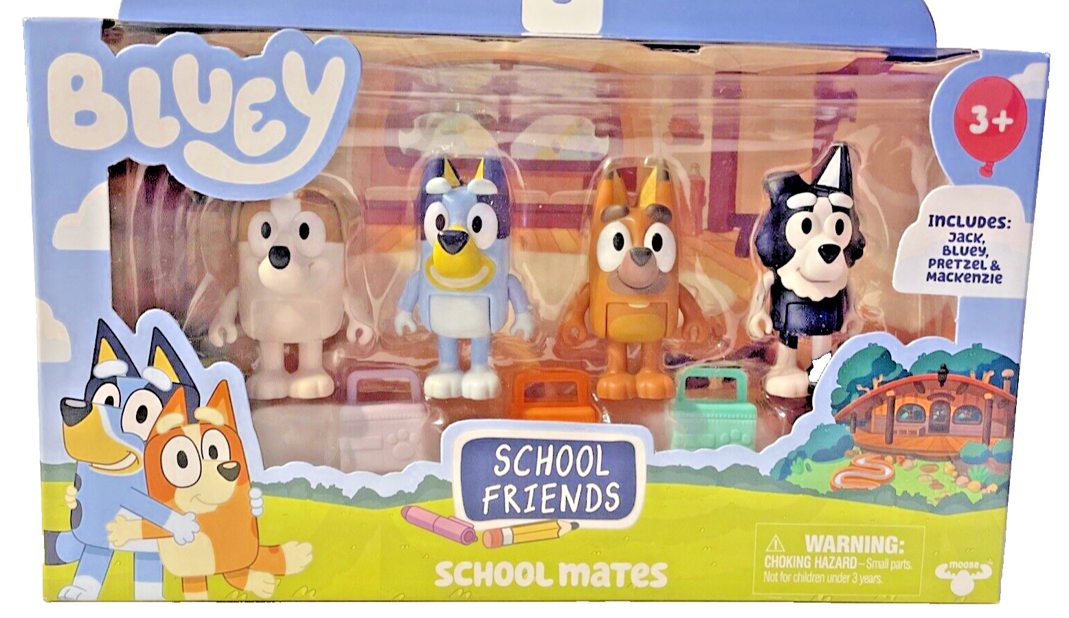 Bluey School Friends School Mates 4 Pack complete with Lunchboxes 2.5-3&Prime; Figures