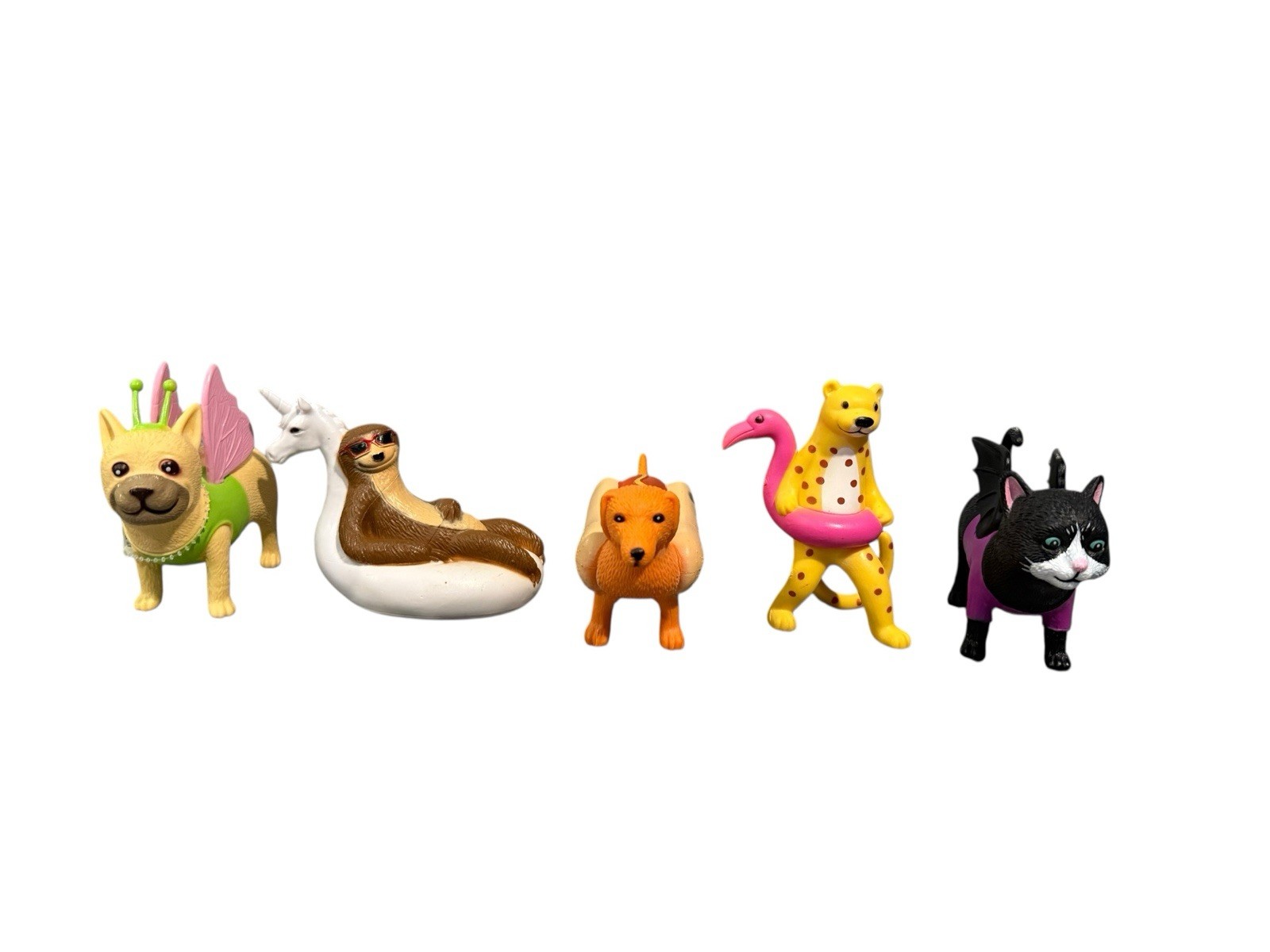Ankyo Party Animals Figurines Cat Sloth Hot Dog Cheetah Target Novelty Lot Of 5