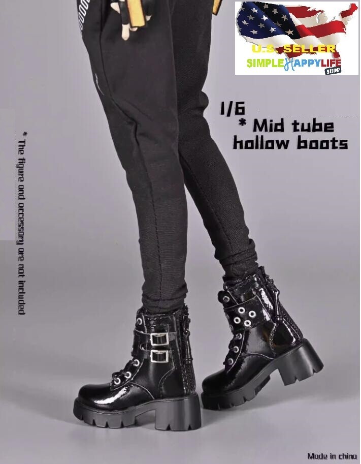 1/6 Female Black Leather Boots For Phicen Hot Toys 12&Prime; figure worldbox ❶USA❶