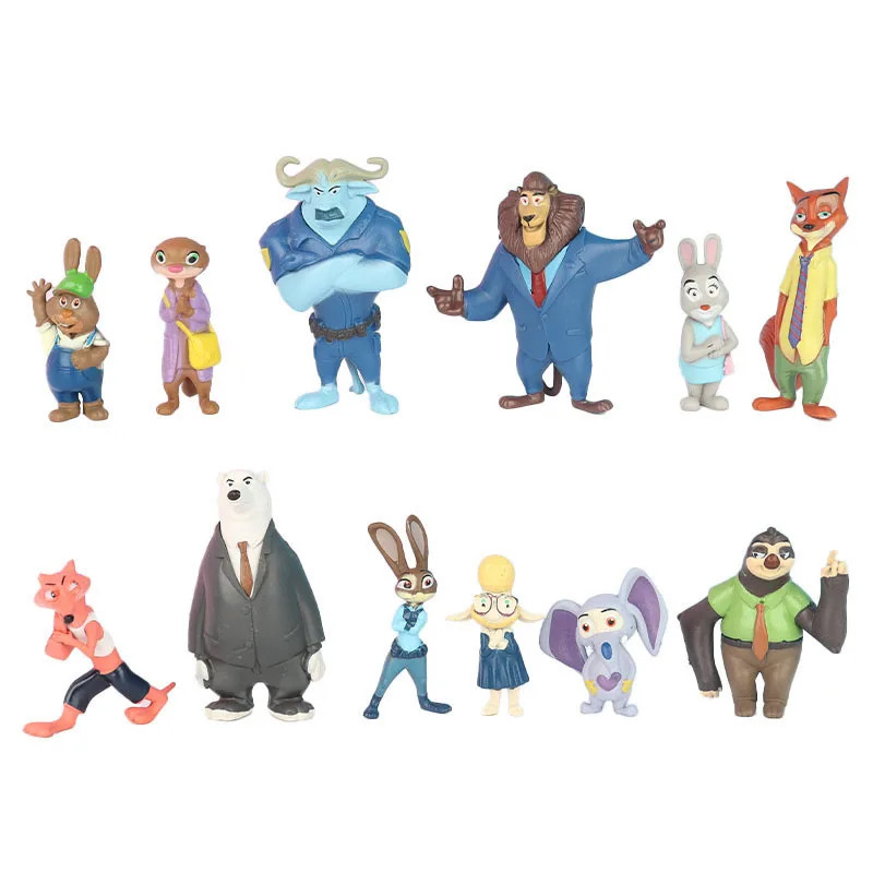 12 pcs set Zootopia Animals Action Figure 4-8 cm Kids Toys Gift Collection Cake