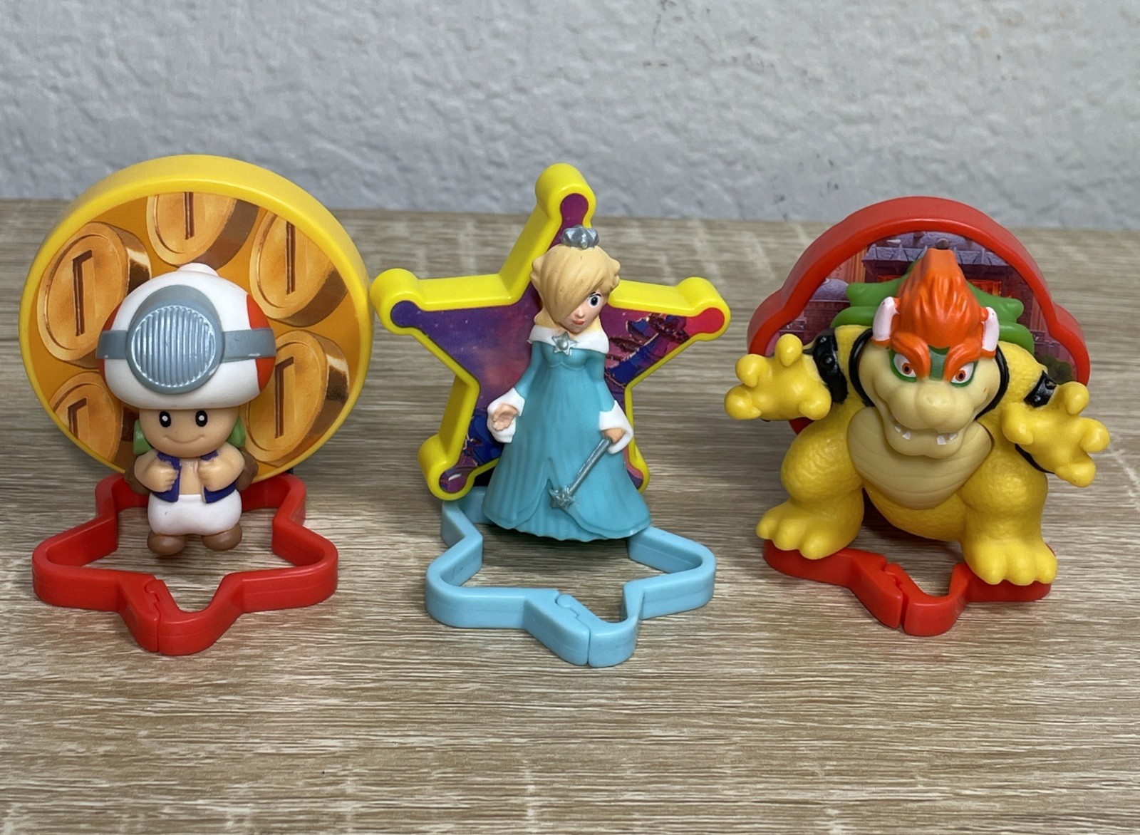 Nintendo Super Mario Lot of 3 Figures Toad Rosalina Bowser Folding Star Stands